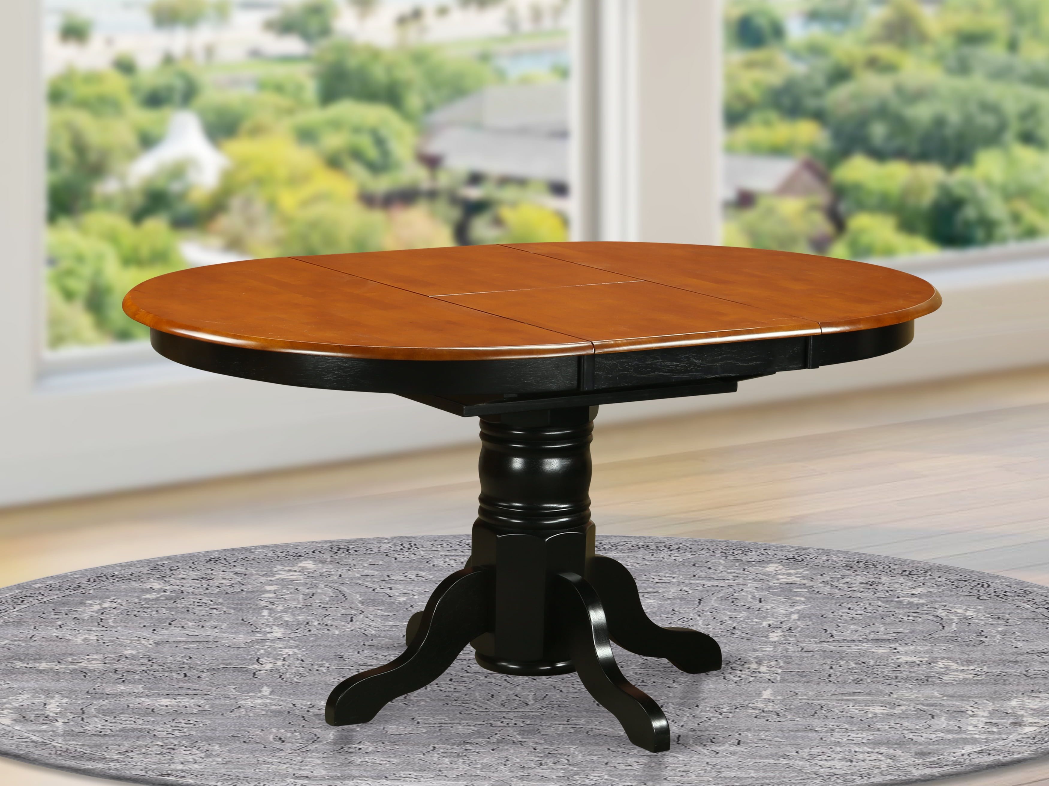 Cherry and Black Round Extendable Wood Dining Table