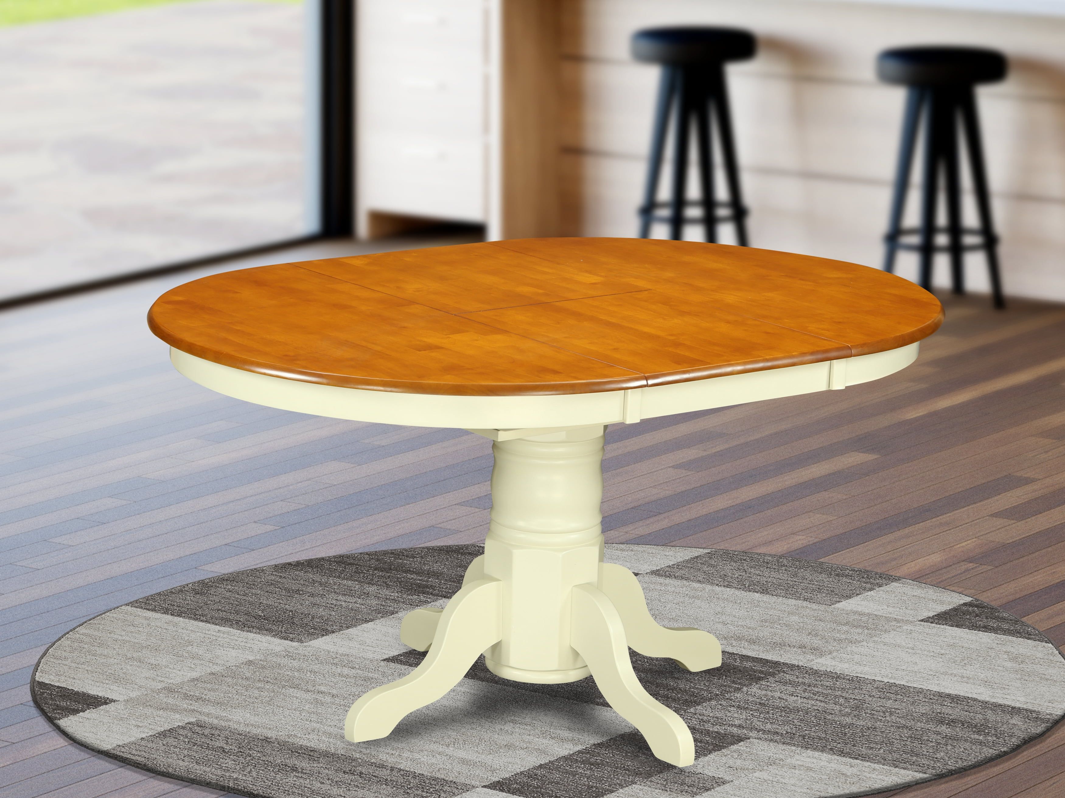 Contemporary Round Extendable Wood Dining Table in Buttermilk & Cherry