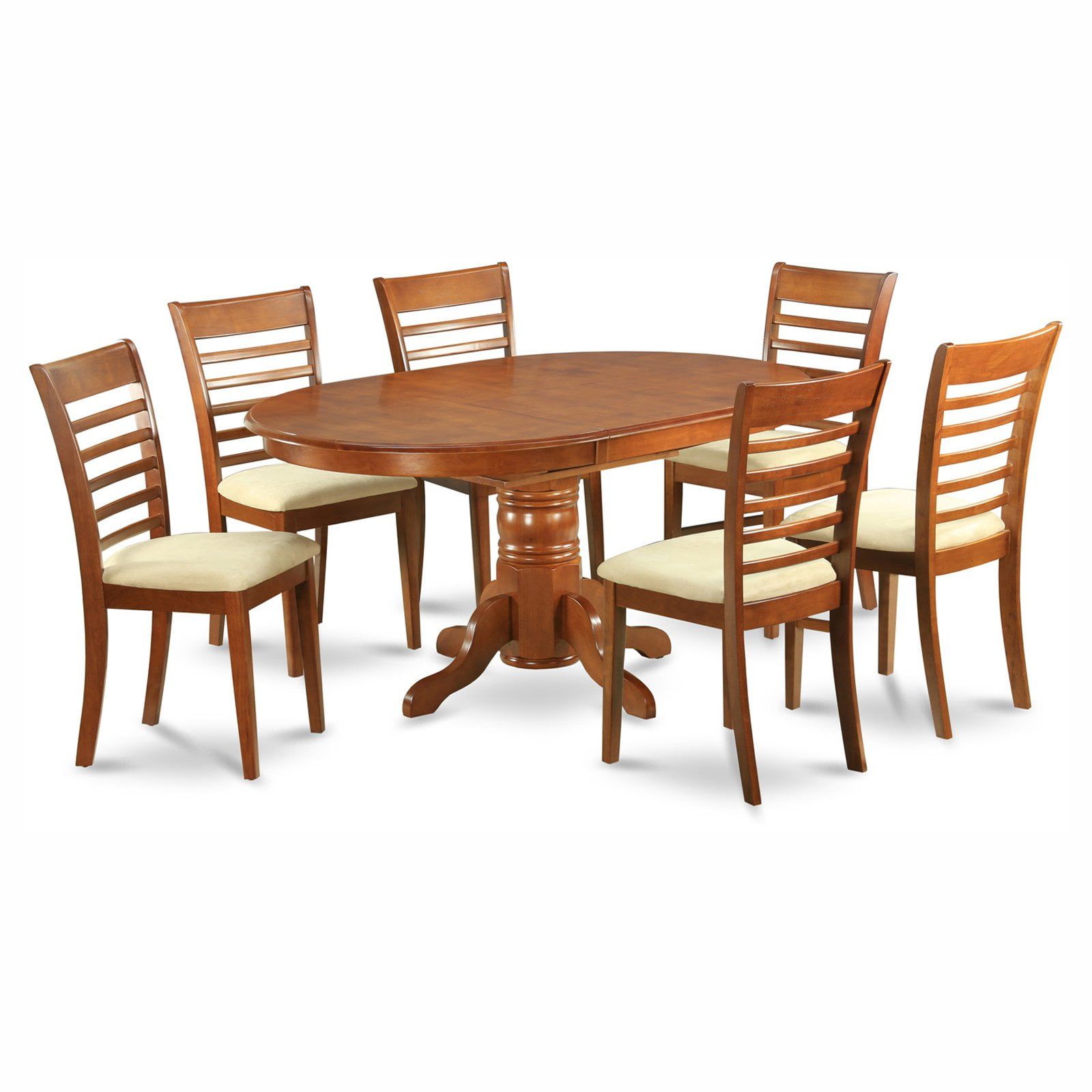 Saddle Brown Oval Wood Dining Table Set with 6 Chairs