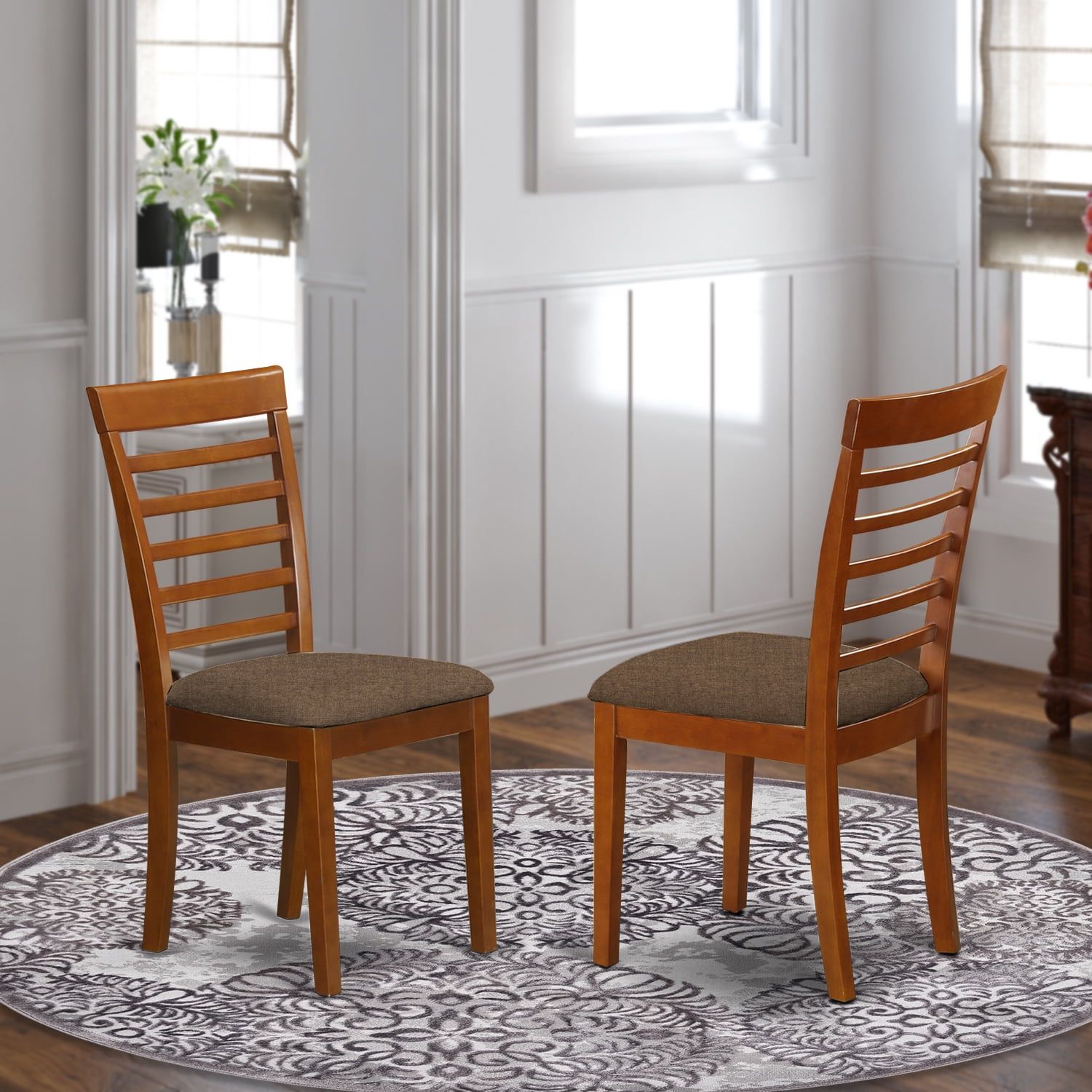 Saddle Brown Upholstered Ladderback Wood Dining Chairs, Set of 2