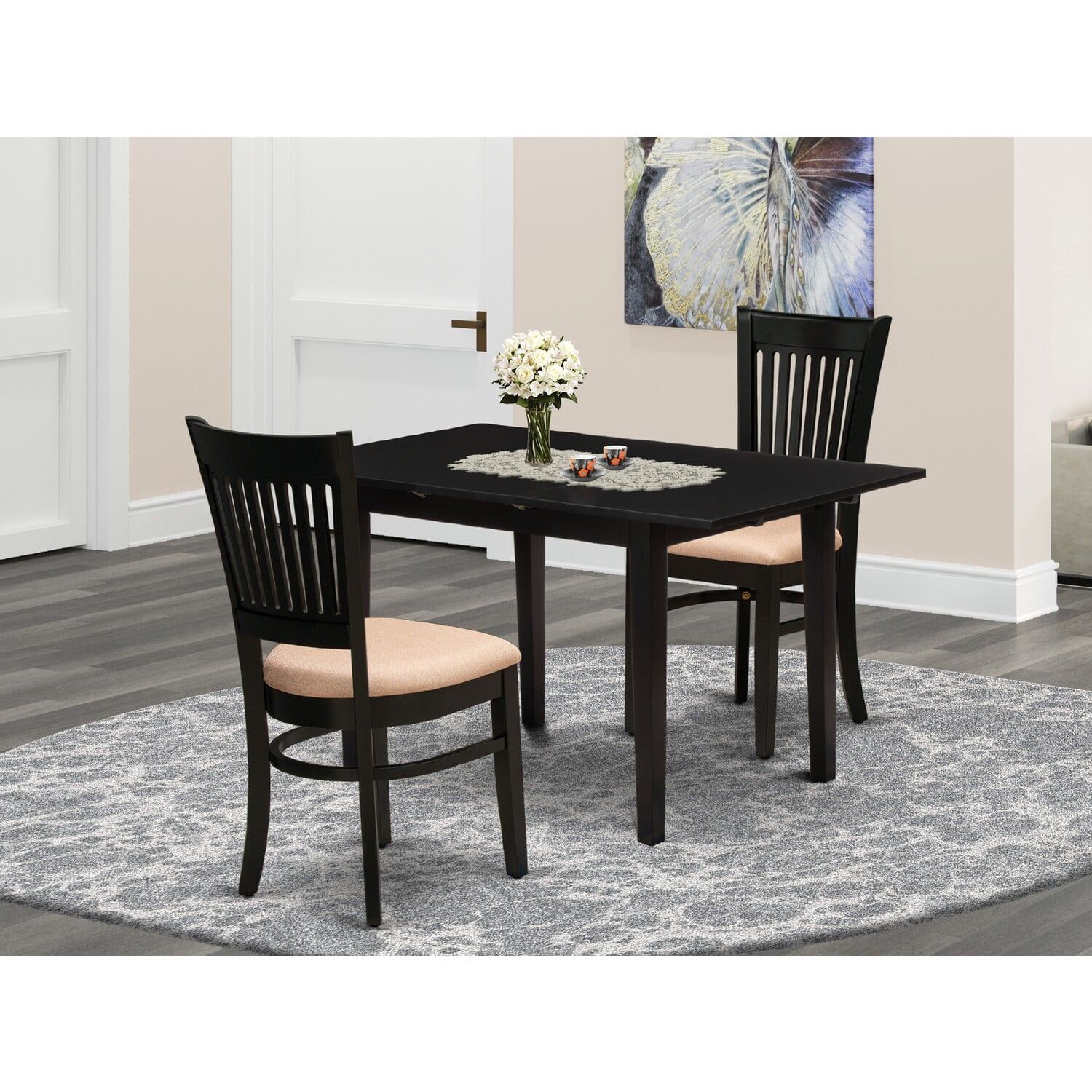 Nova Black Rectangular Dining Set with Linen Fabric Chairs