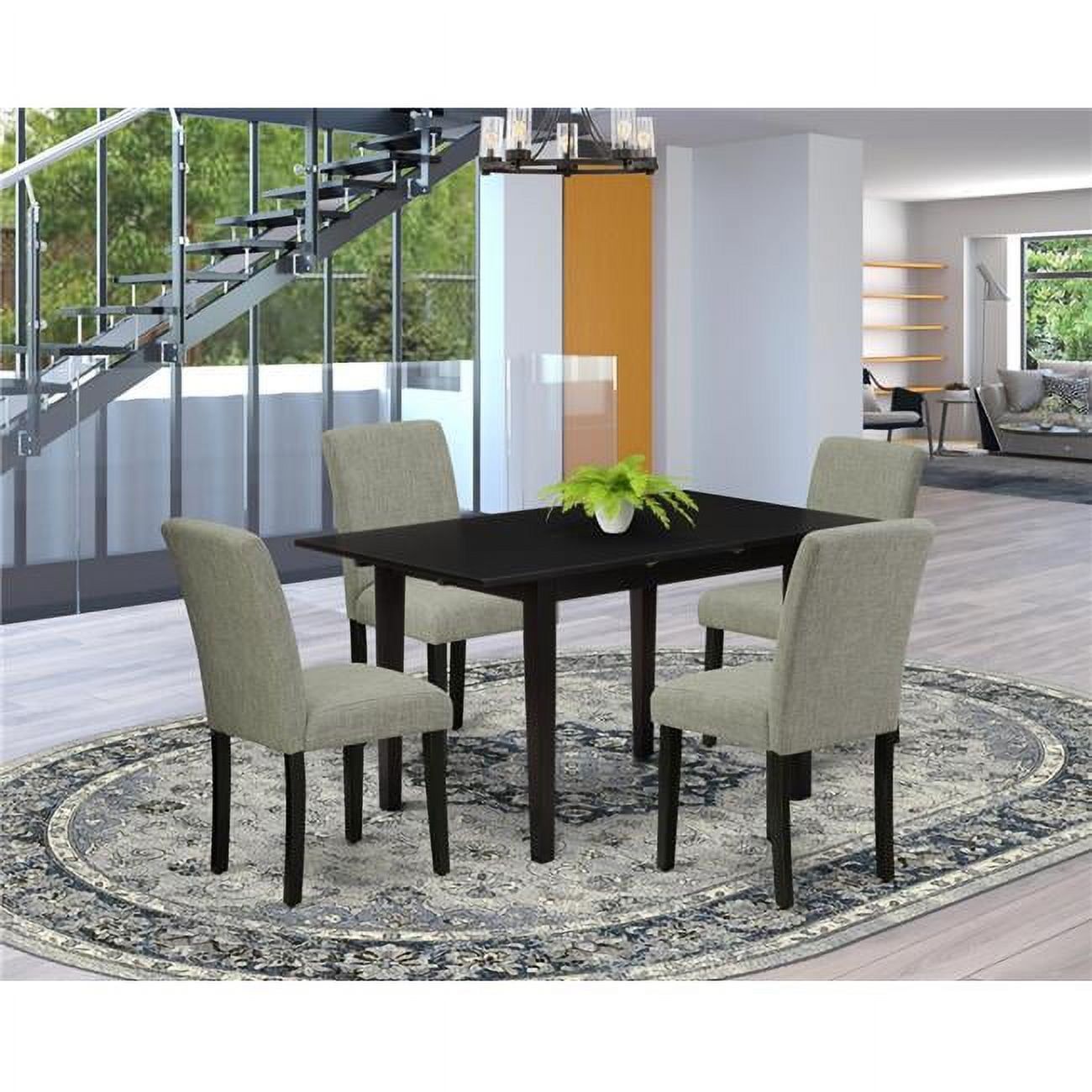 Black Rubberwood Dining Set with Upholstered Chairs