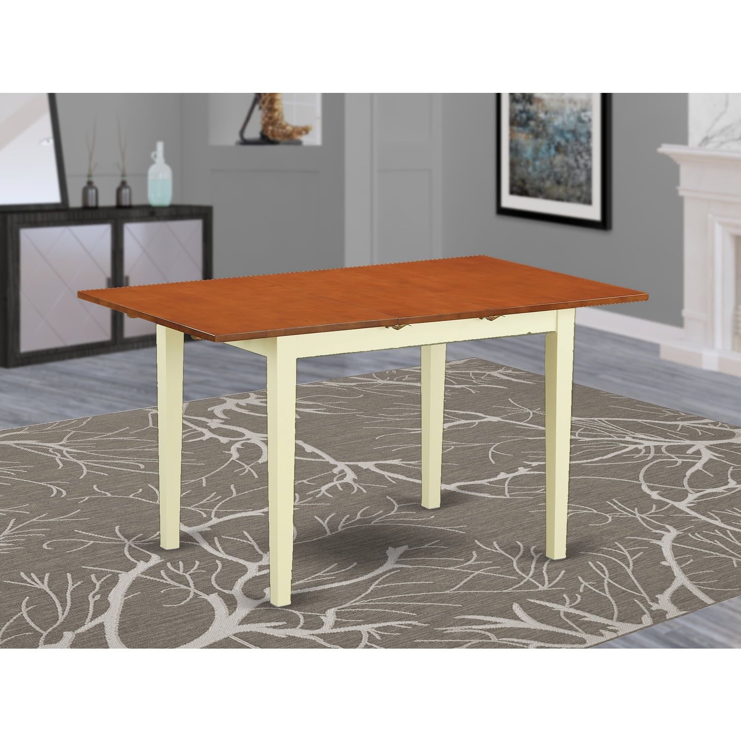 Elegant Cream-Cherry Rectangular Extendable Wood Dining Table