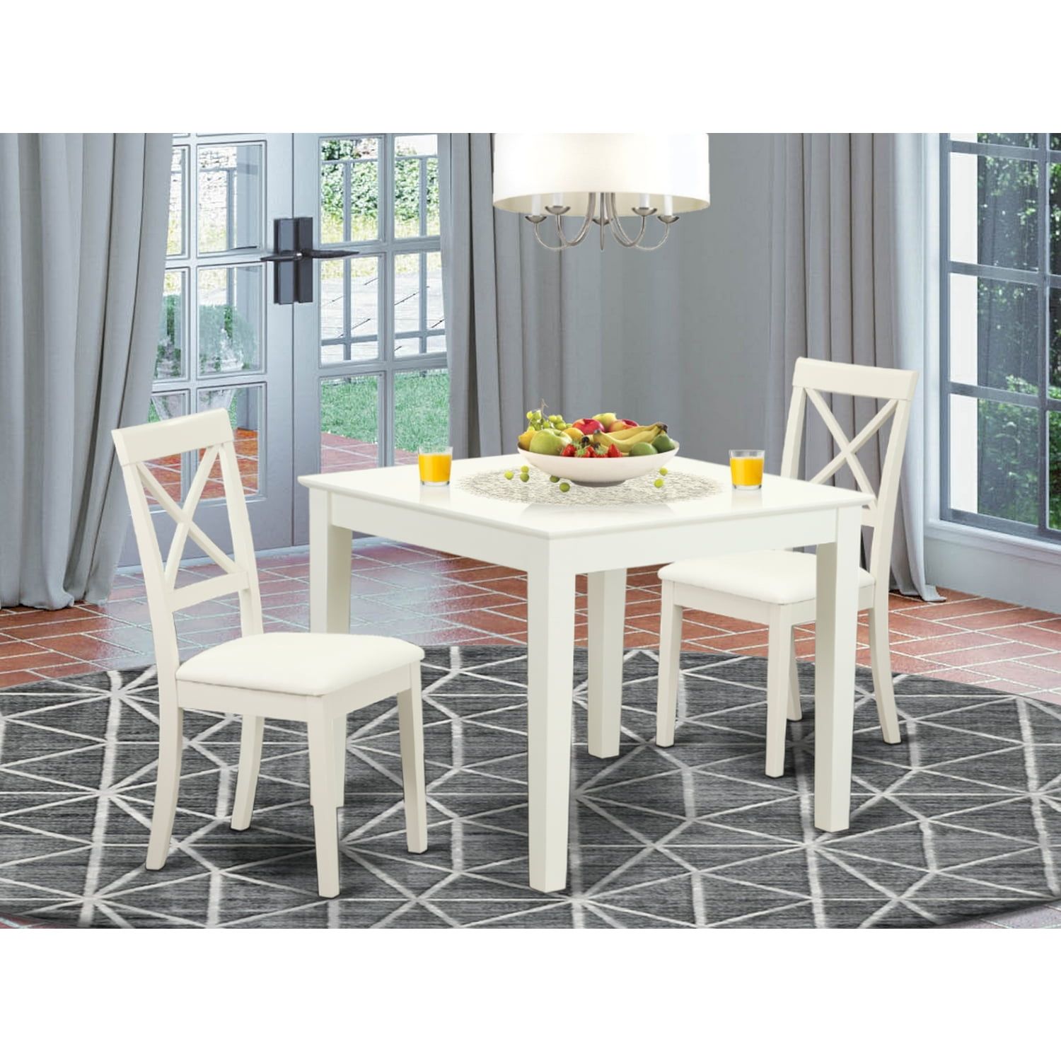 Linen White 3-Piece Square Dining Set with Faux Leather Chairs