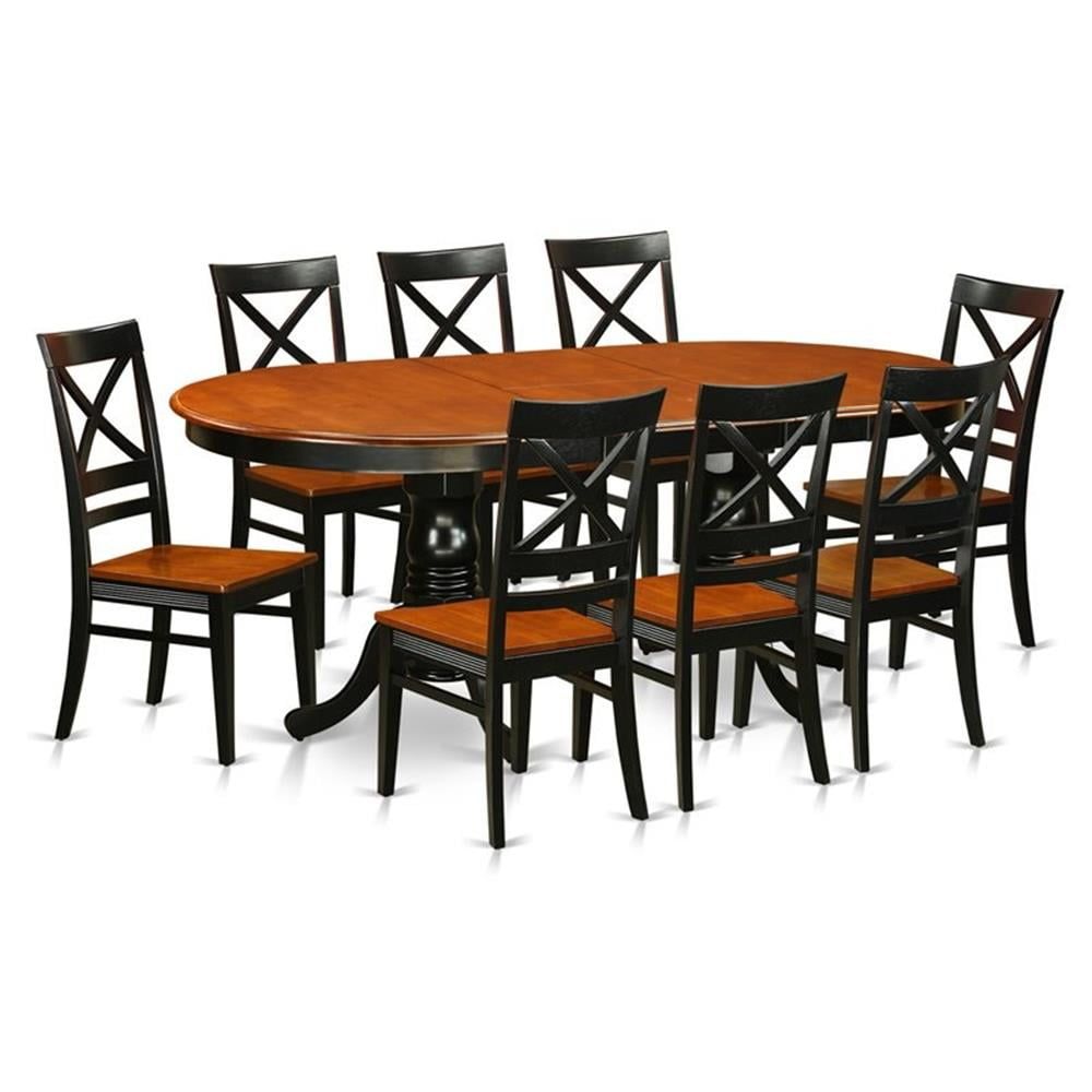 Black and Cherry Oval Wood Dining Table Set with 8 Chairs