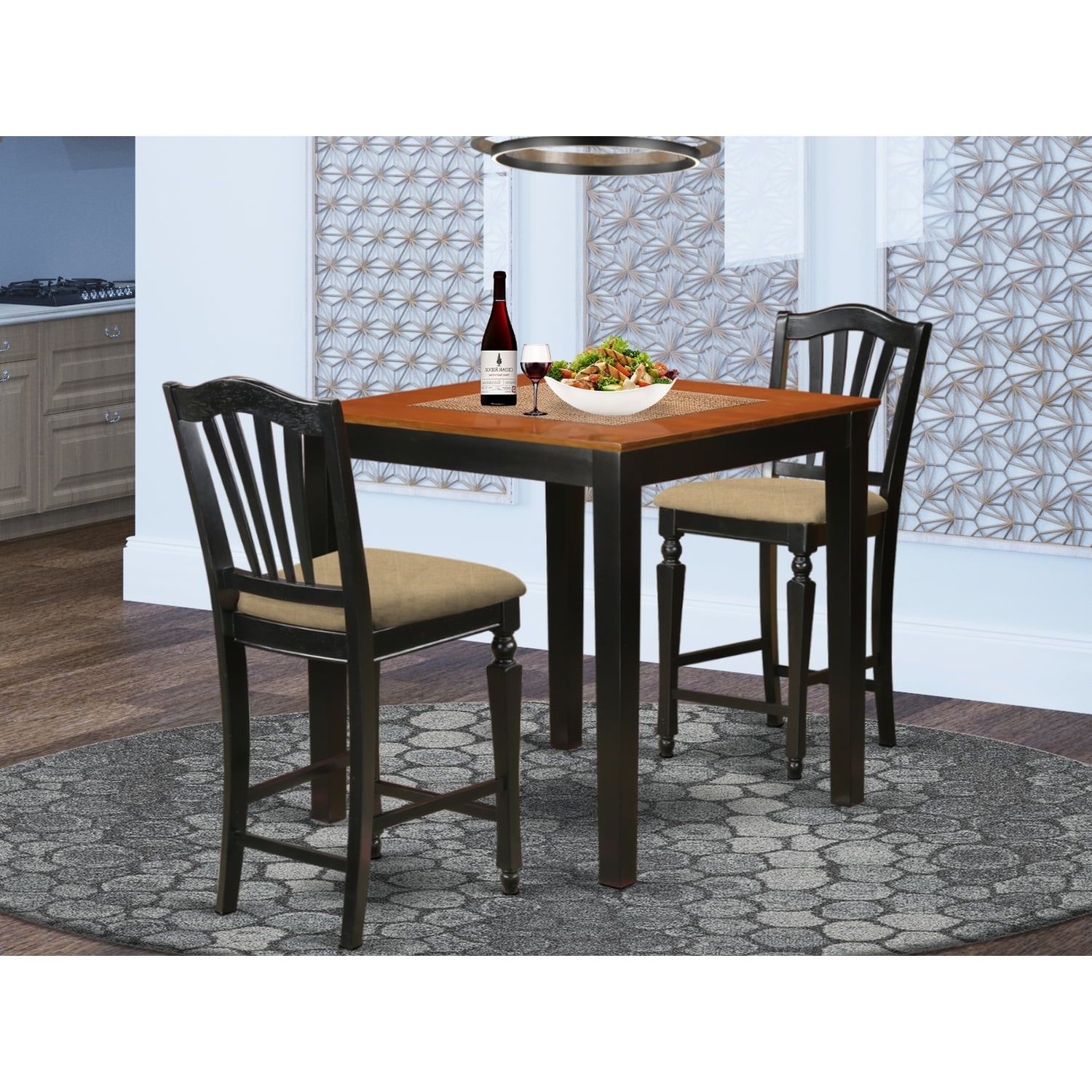 Black and Cherry 3-Piece Counter Height Pub Table Set