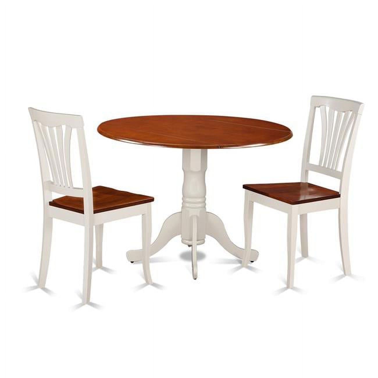 Buttermilk and Cherry Round Drop Leaf Dining Table Set with 2 Chairs