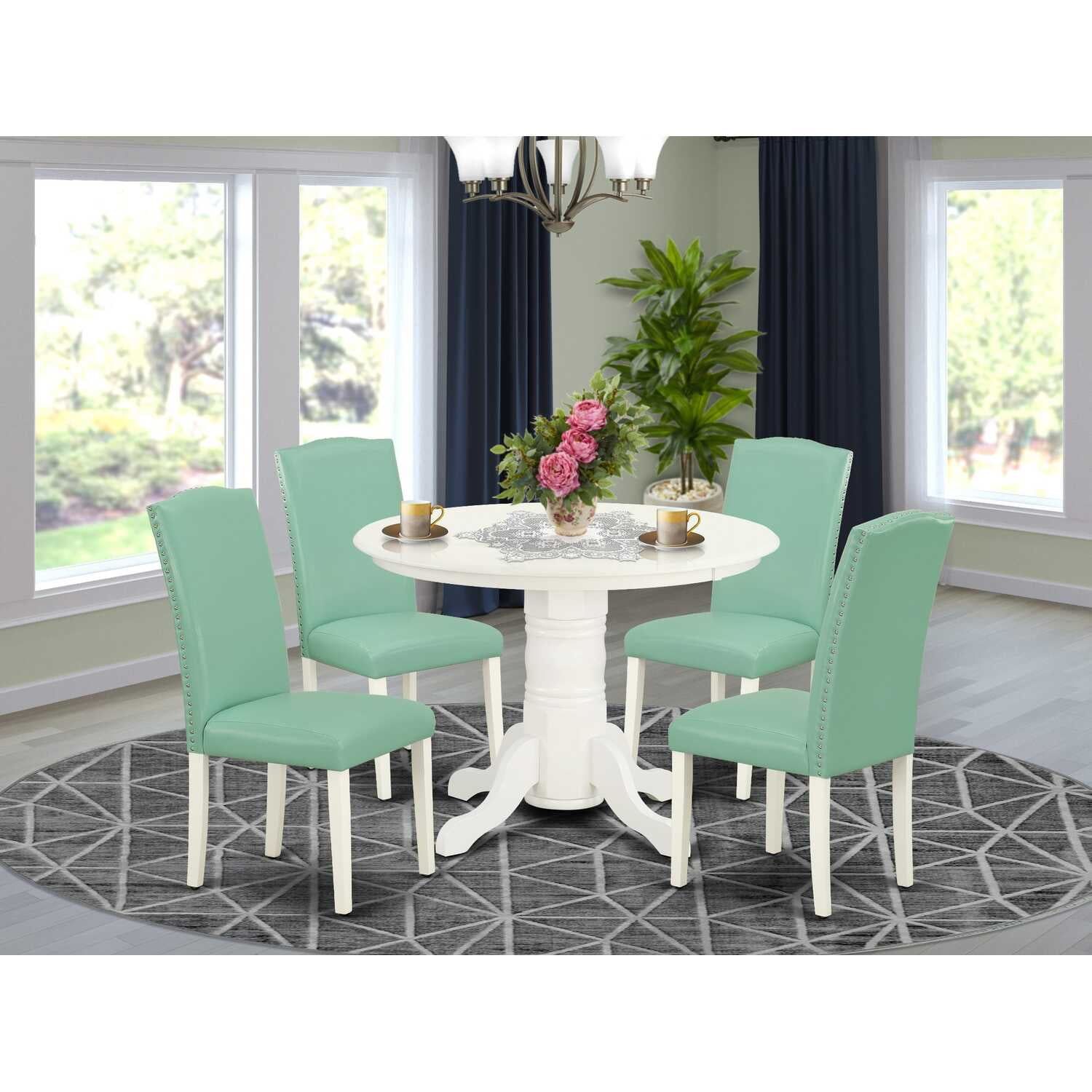 Linen White and Pond Tufted 5-Piece Dining Set