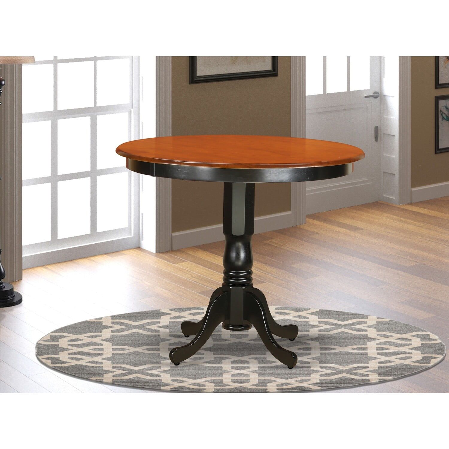 Round Black and Cherry Wood Counter Height Table