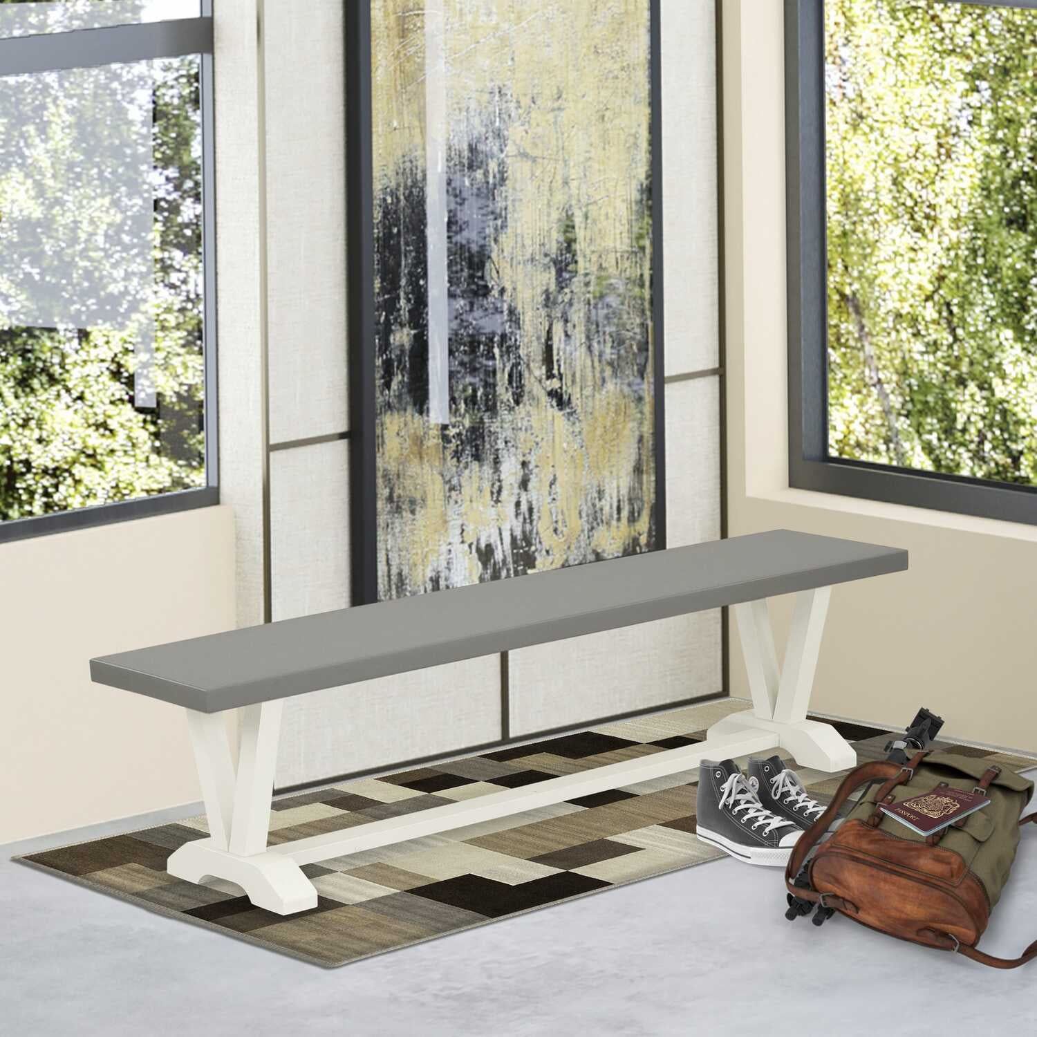 Modern Elegance 72" Cement Top Dining Bench with Linen White Legs