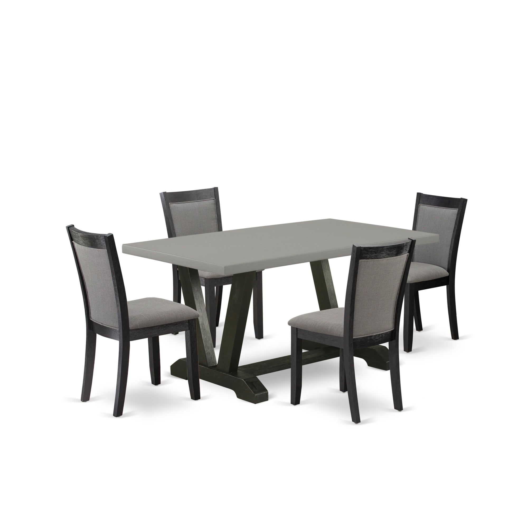 Gray Cement Top Dining Table with 4 Dark Gray Linen Chairs