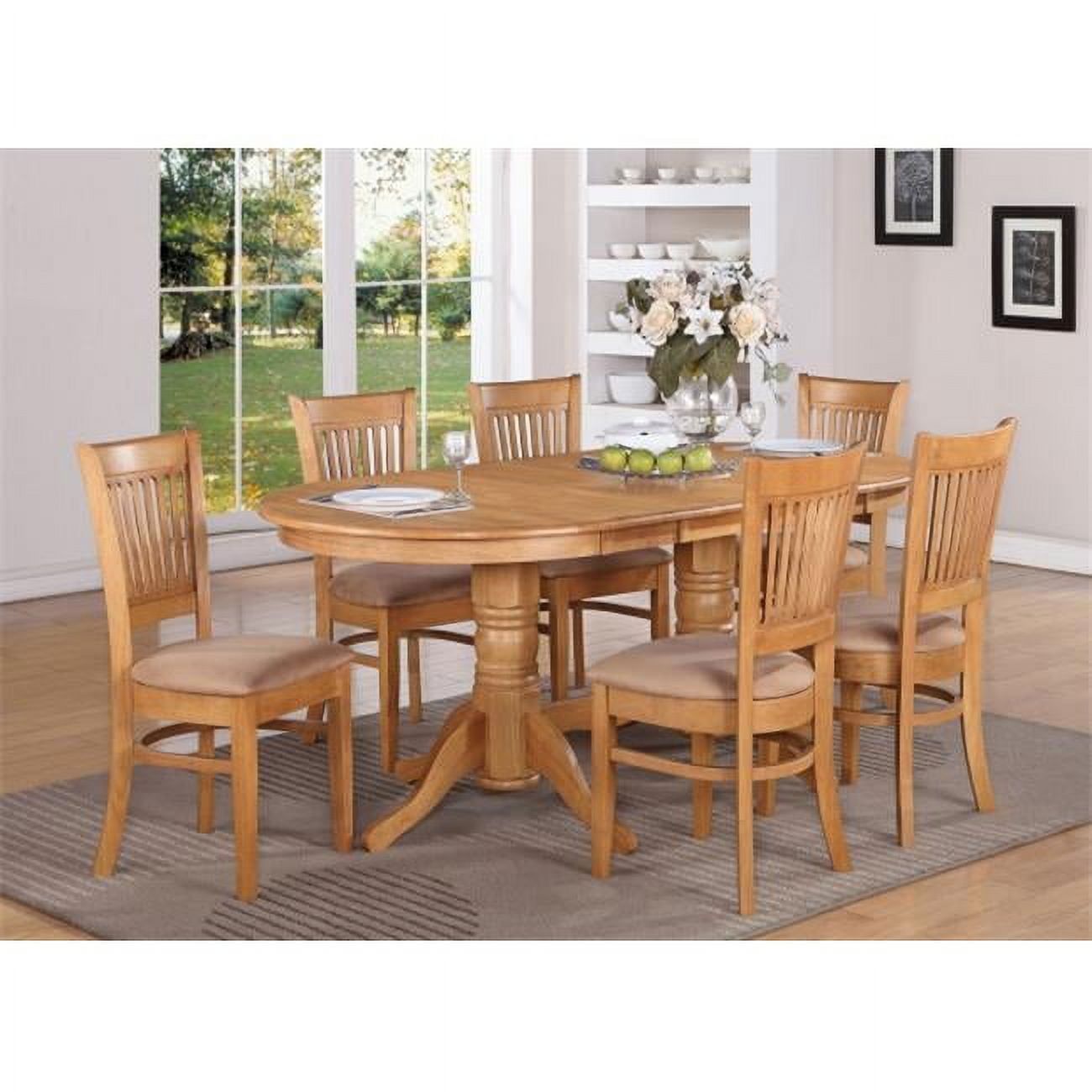 Oak 7-Piece Dining Set with Oval Table and Microfiber Chairs