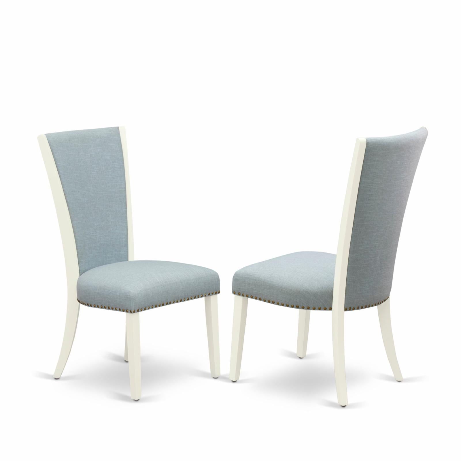 Elegant Blue Linen Upholstered Parsons Side Chair with Wooden Legs