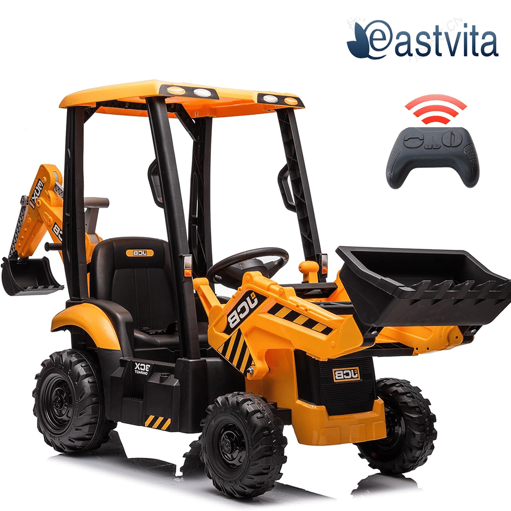 Yellow 12V Kids Ride-On Excavator with Remote Control