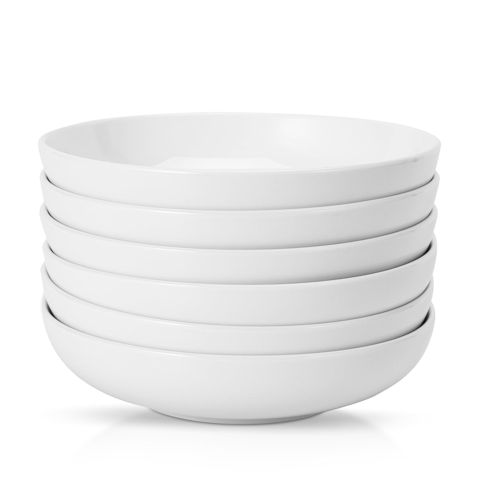 White Ceramic 22 oz Classic Pasta and Salad Bowls Set of 6