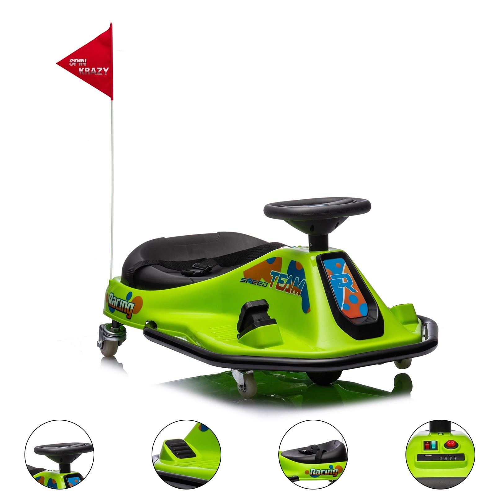 Green 24-Volt Electric Drift Go-Kart for Kids