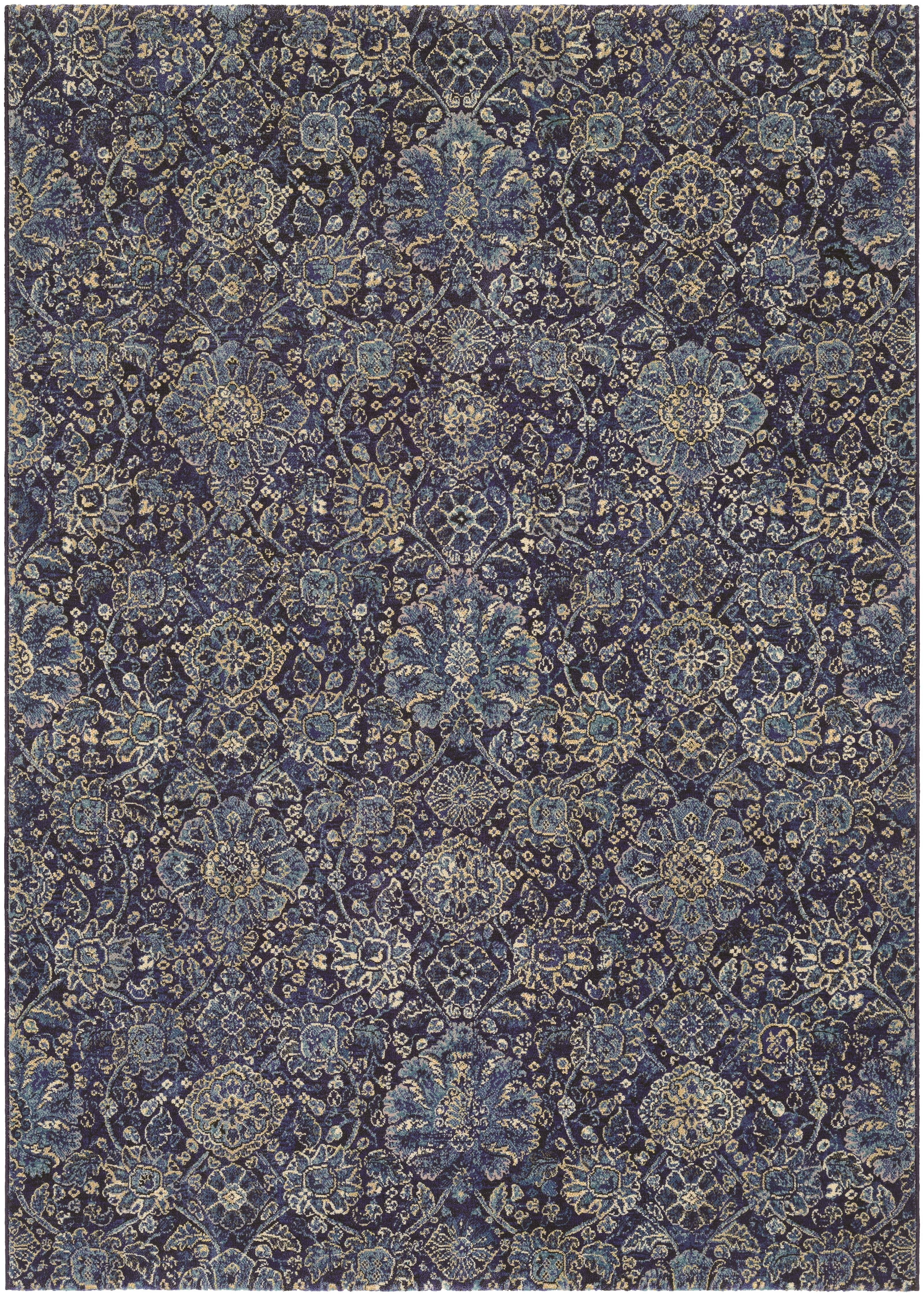 Navy and Sapphire Floral Wool Area Rug 7'10" x 11'2"