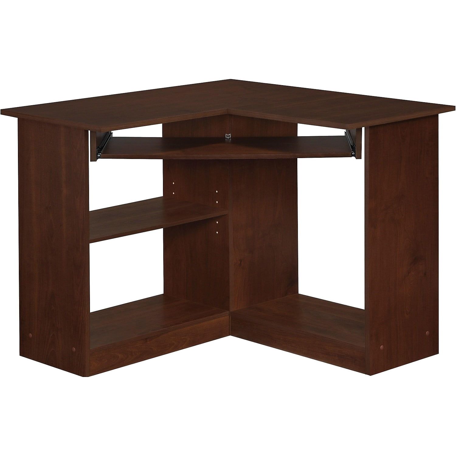 Resort Cherry Wood Corner Desk with Keyboard Tray