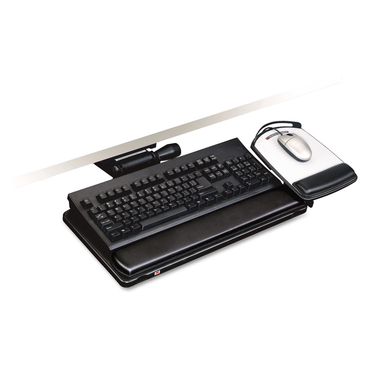 Black Adjustable Keyboard Tray with Gel Wrist Pad and Mouse Platform