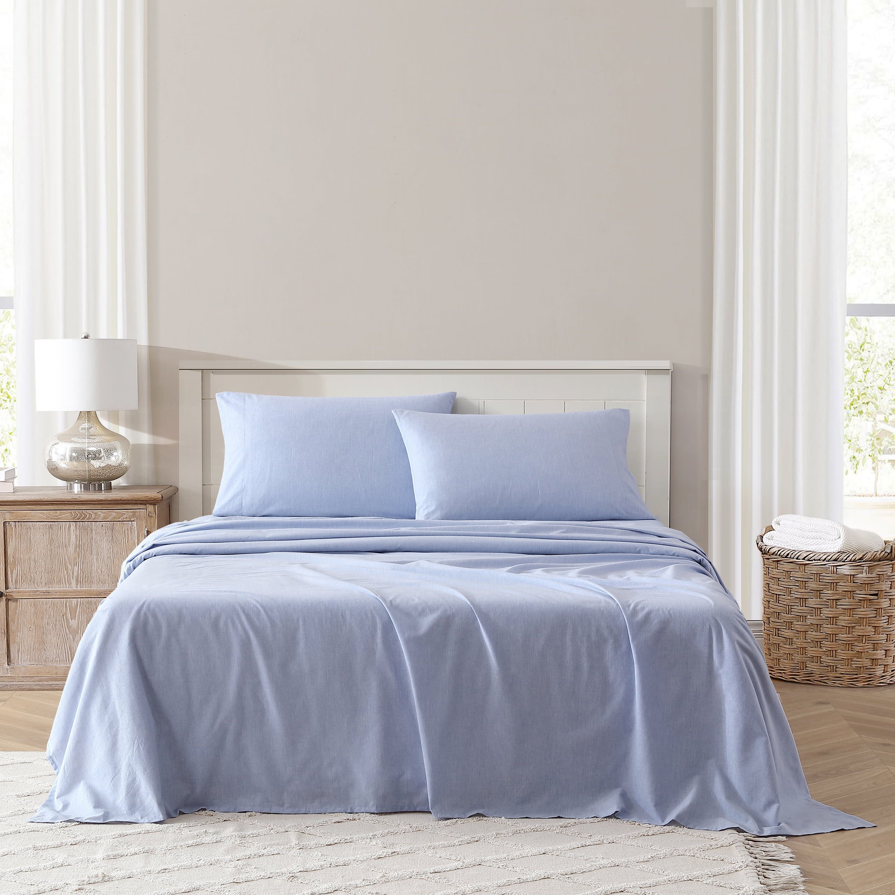 Full Blue Melange Polyester Percale Sheet Set