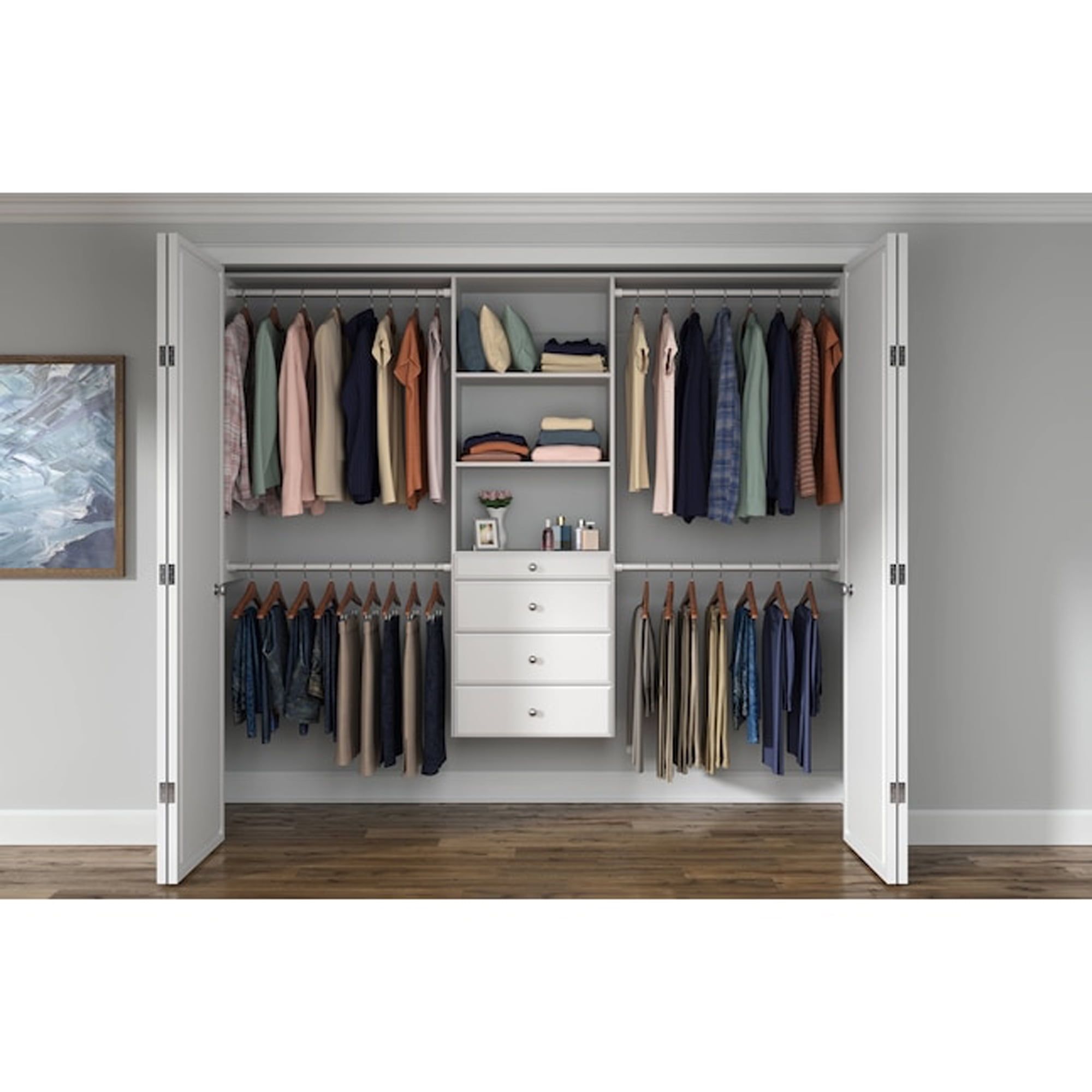 White Deluxe Tower Closet Organizer with Drawers and Shelves