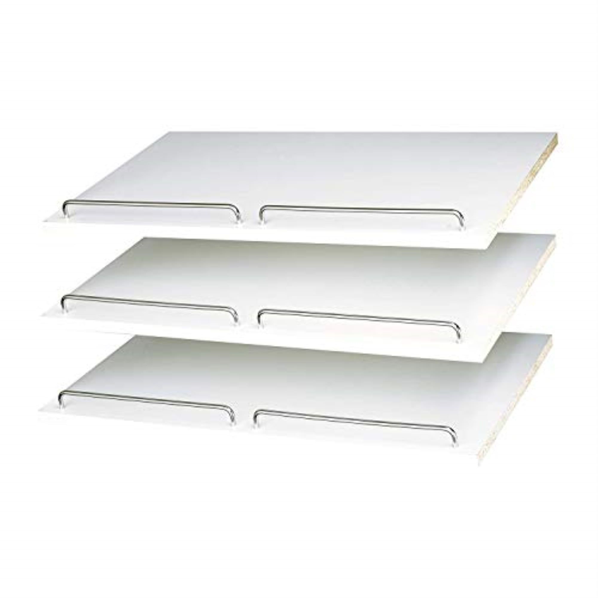 White Laminate Angled Shoe Shelves with Chrome Rails