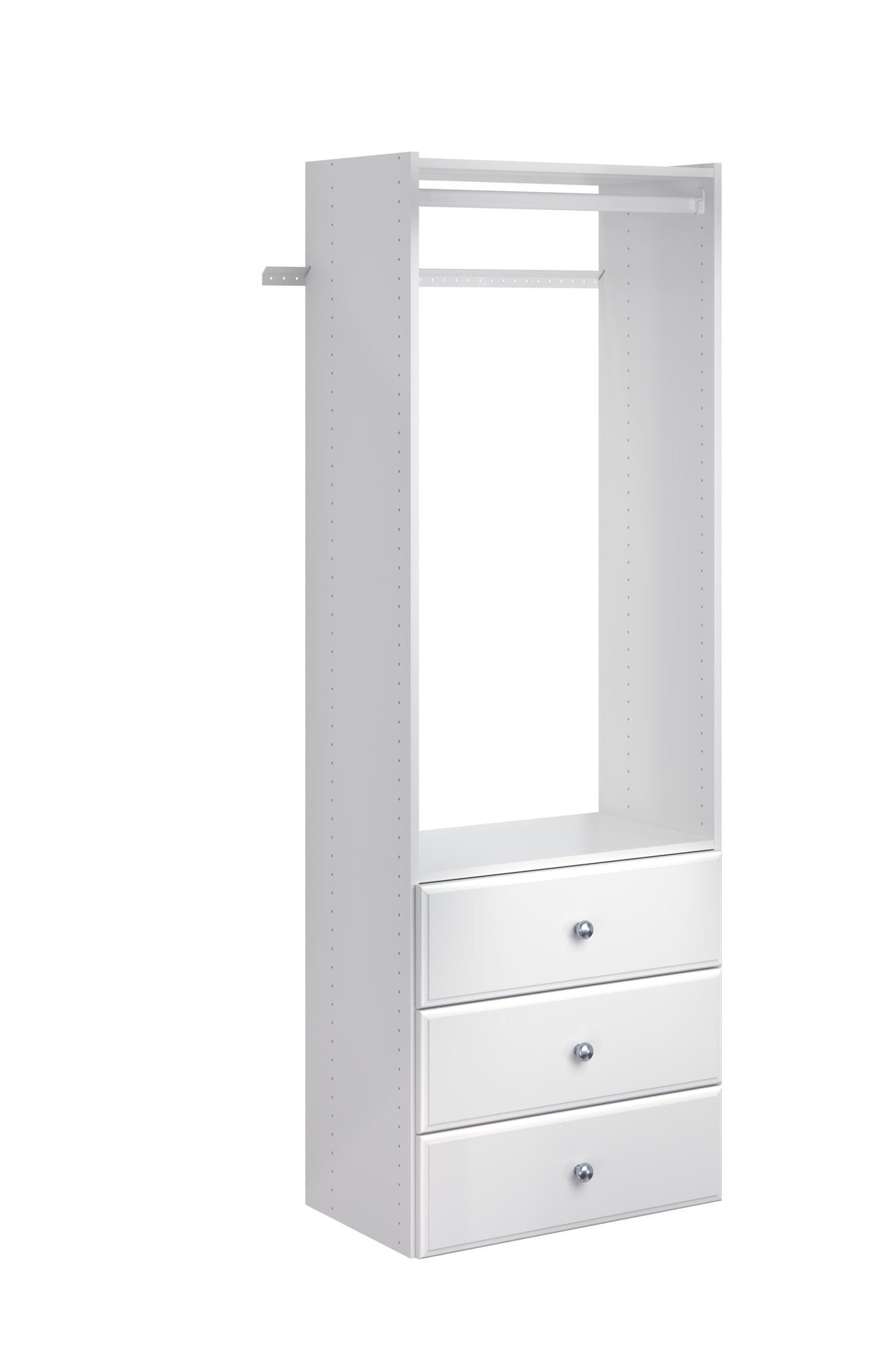 White Adjustable Closet Organizer with Three Drawers