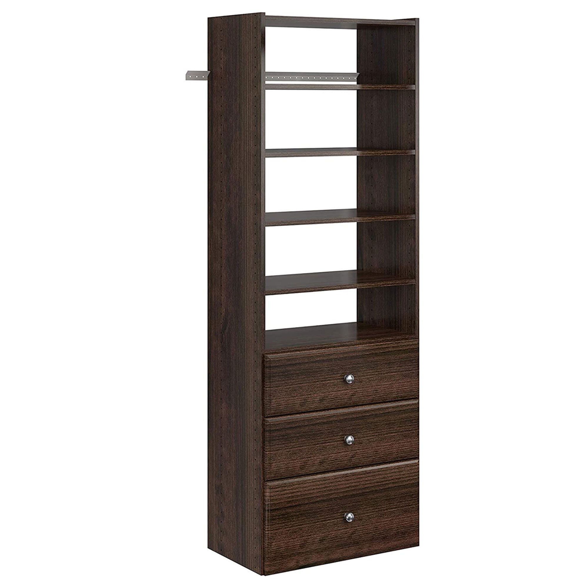 Truffle Finished Wall-Mount Closet Organizer with Drawers