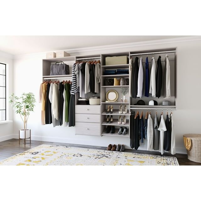 Weathered Gray Dual Tower Closet Organizer with Drawers