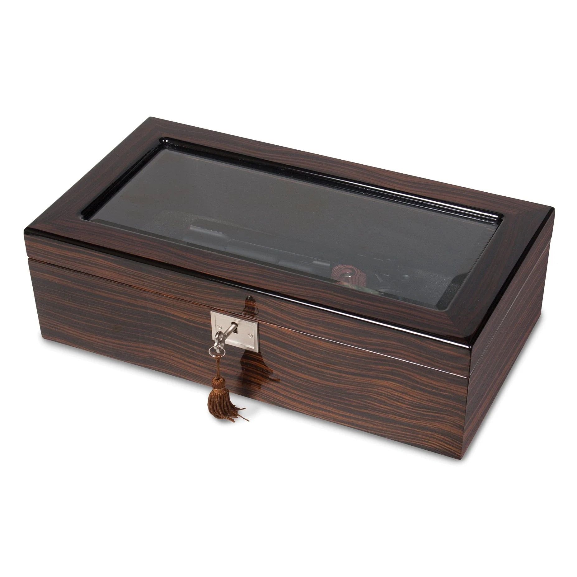 Ebony Wood Veneer Glass Top Locking Display Box