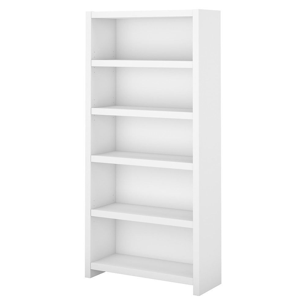 Contemporary Pure White Adjustable 5-Shelf Bookcase