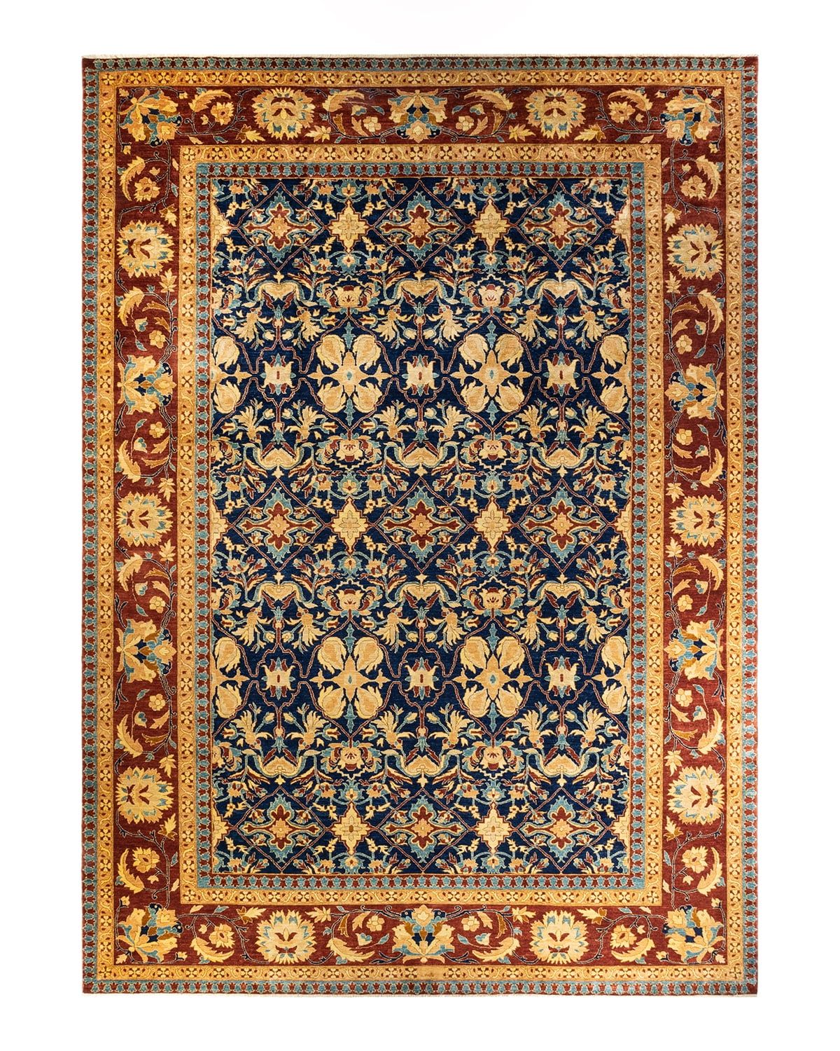 Hand-Knotted Artisanal Wool Oriental Rug in Blue, 12'3" x 17'4"