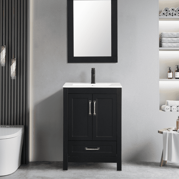 Eclife 24" Black Freestanding Bathroom Vanity Set with Ceramic Sink