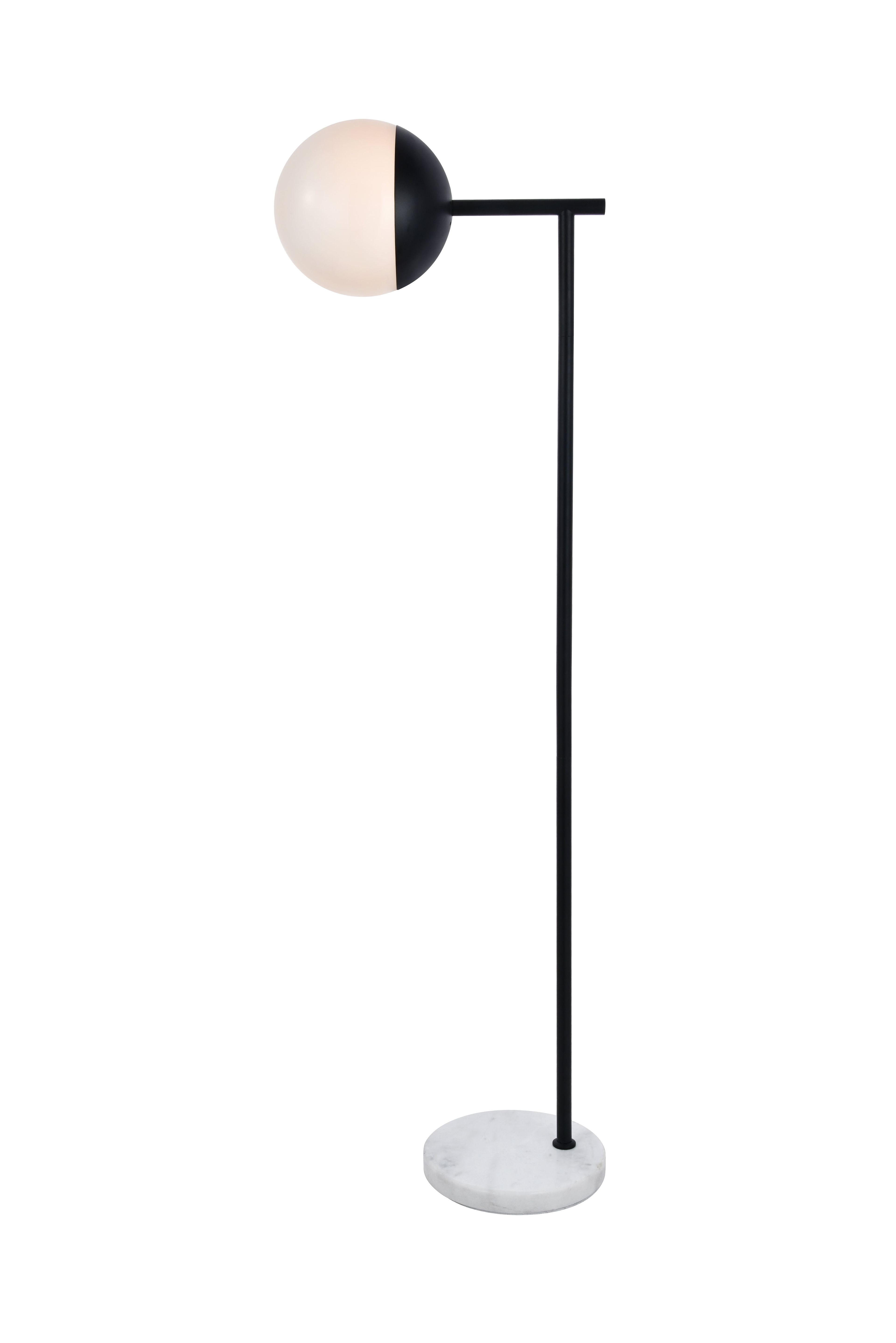 Eclipse Contemporary Black Floor Lamp with Frosted White Glass