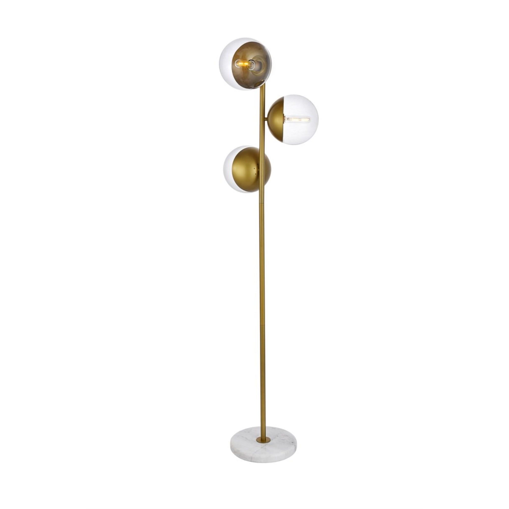 Eclipse 3-Light Brass Floor Lamp with Clear Glass Shades