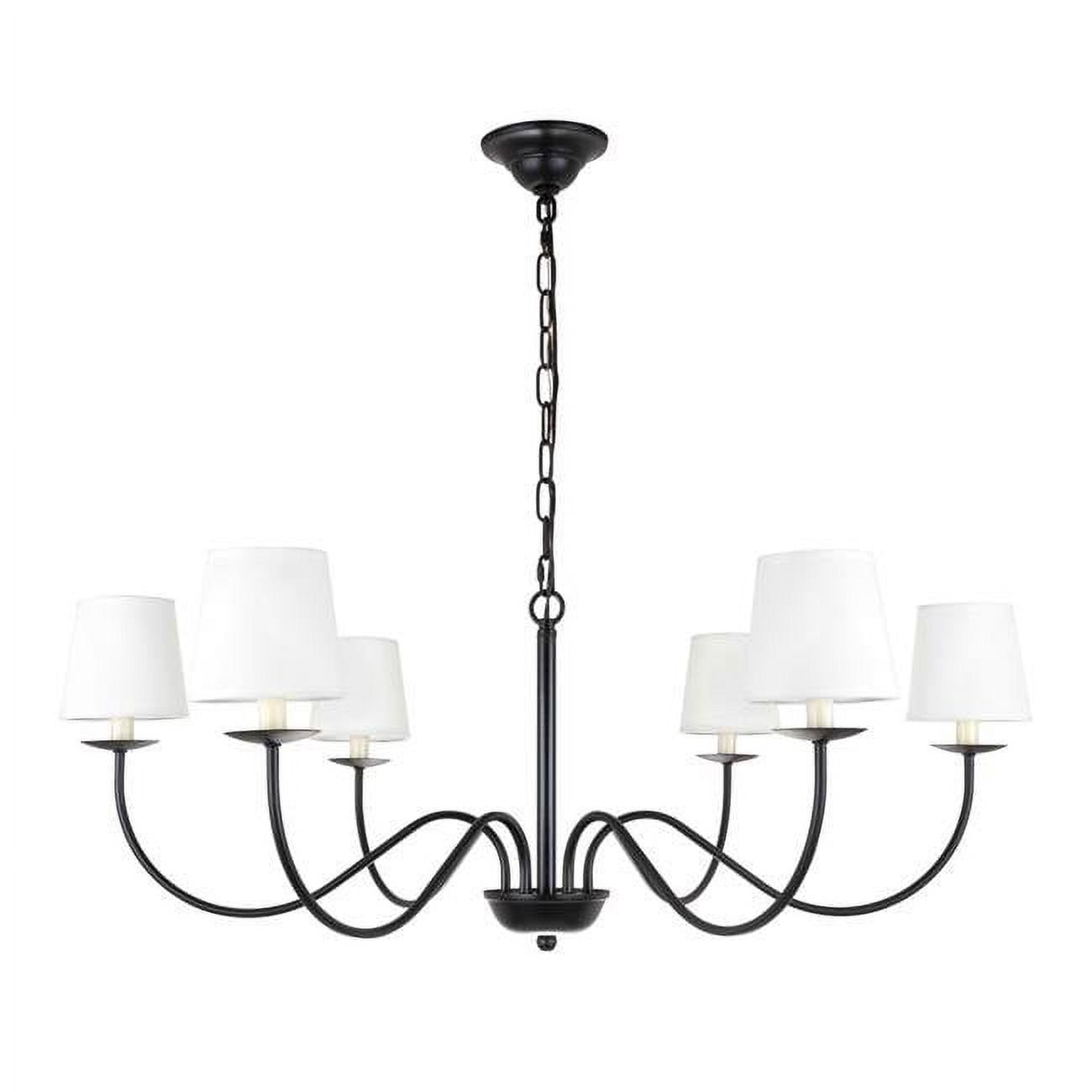 Elegant Eclipse 6-Light Chandelier with Black Finish and White Linen Shade