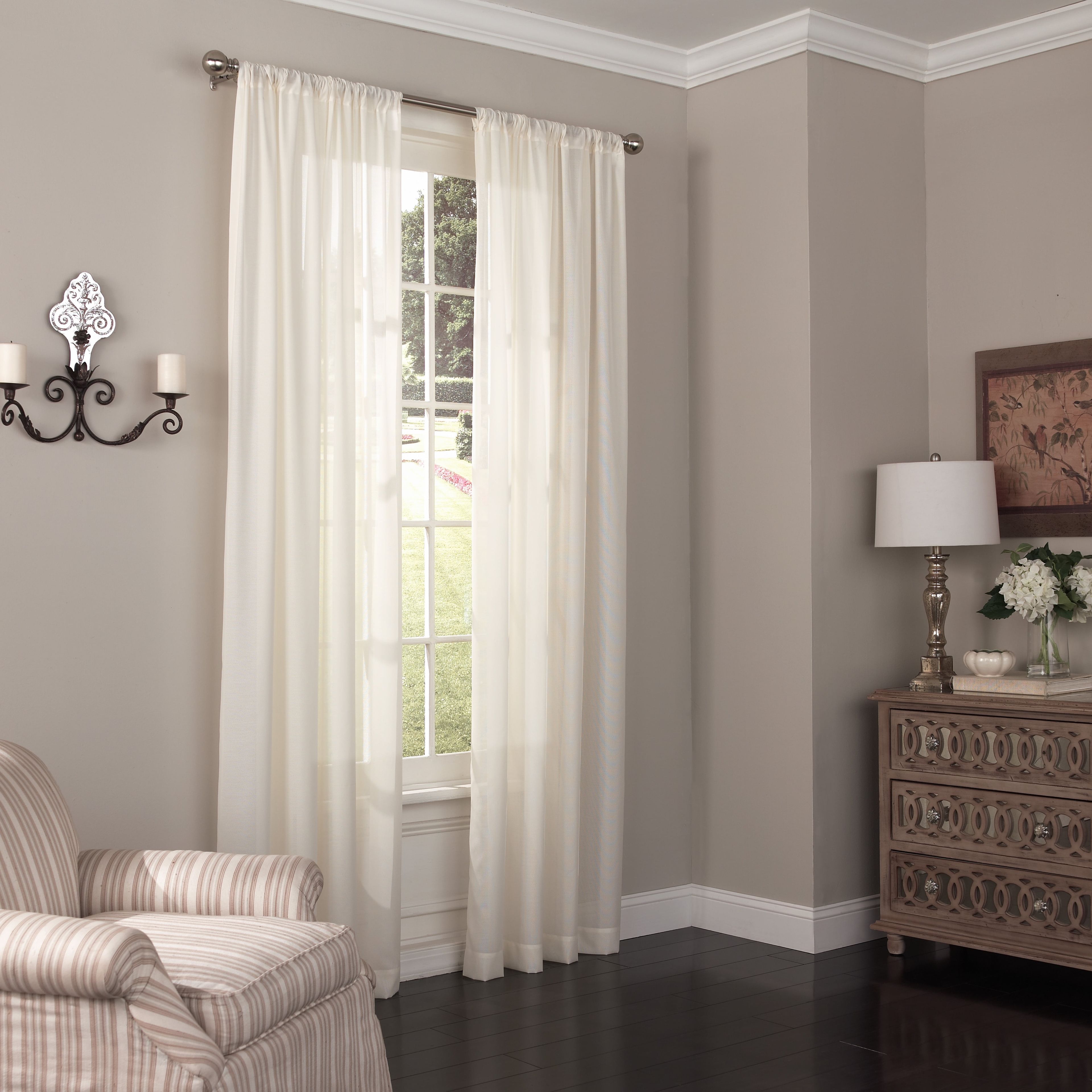 Ivory Light-Filtering Polyester Rod Pocket Sheer Curtain Panel