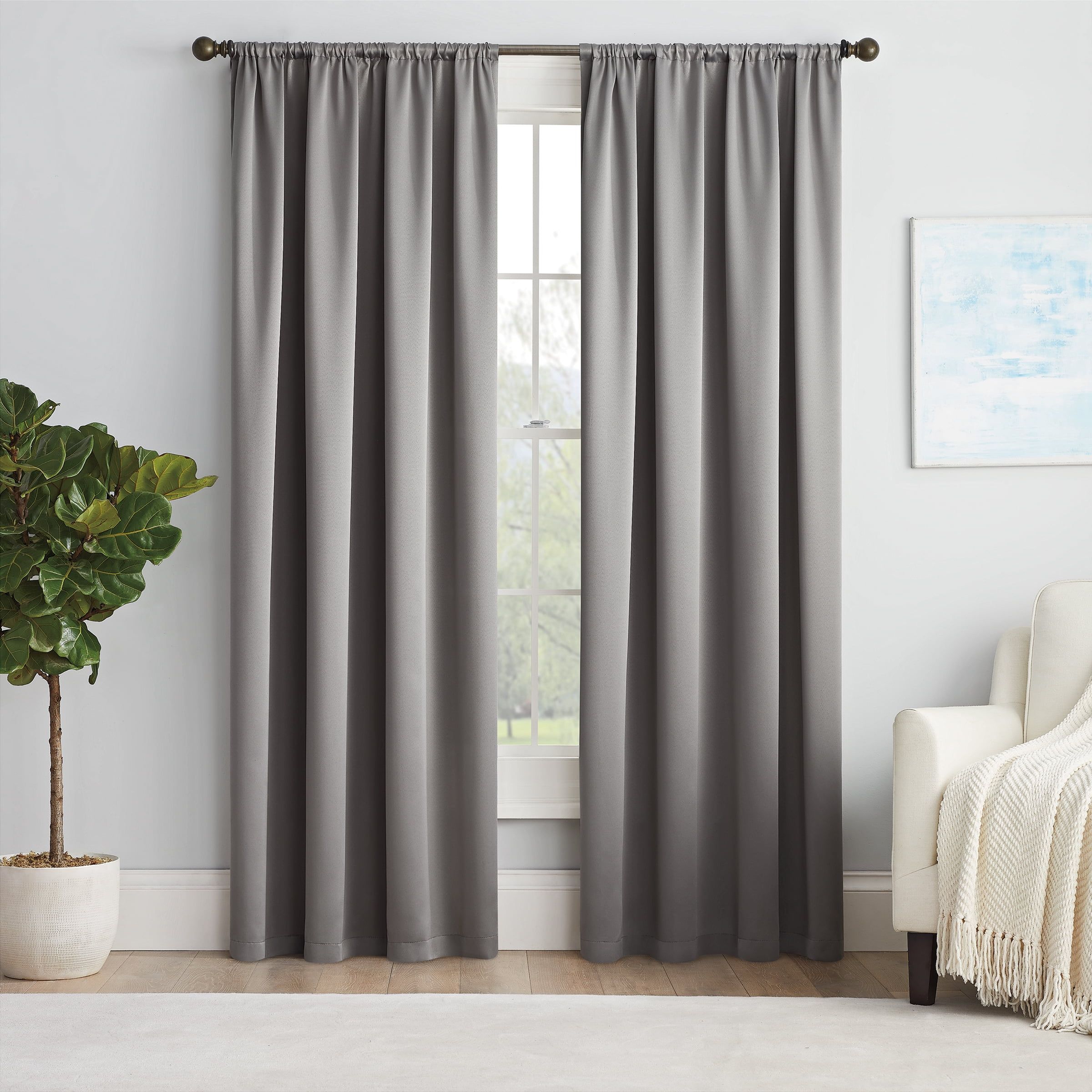 Gray Polyester Room Darkening Curtain Panel 54 x 63