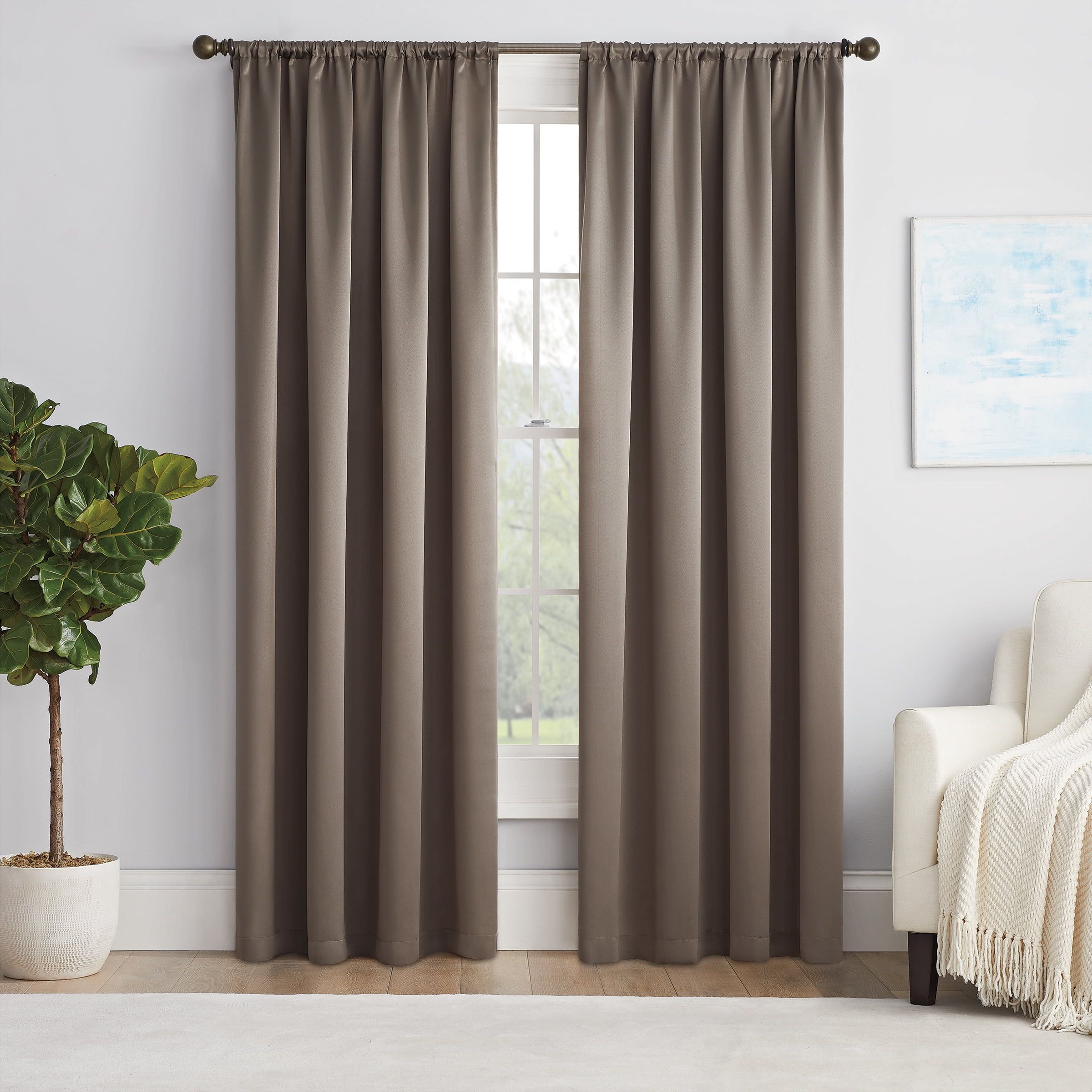 Mushroom Polyester Room-Darkening Rod Pocket Curtain Panel, 54" x 54"