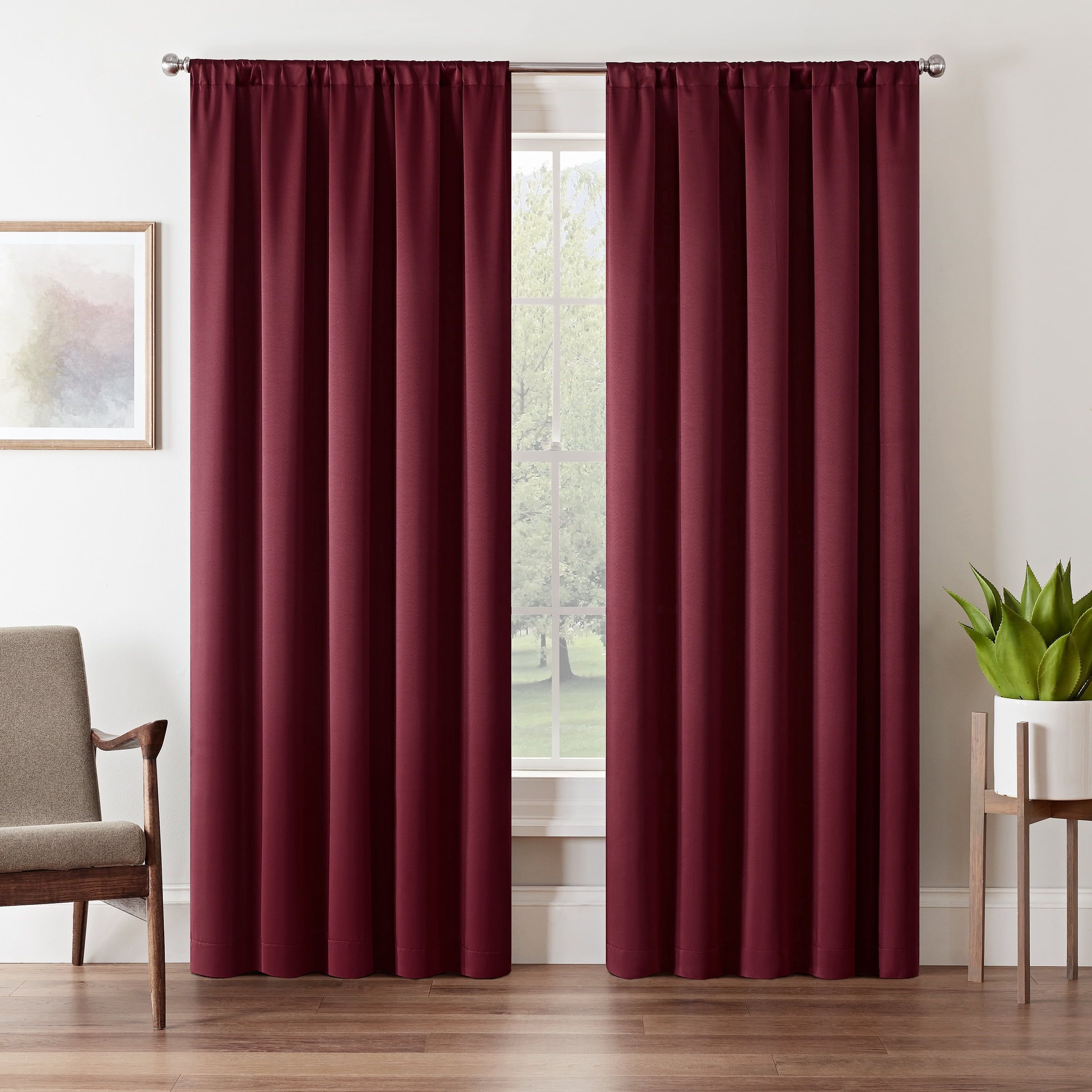 Sangria Extra Long Polyester Room-Darkening Rod Pocket Drapes
