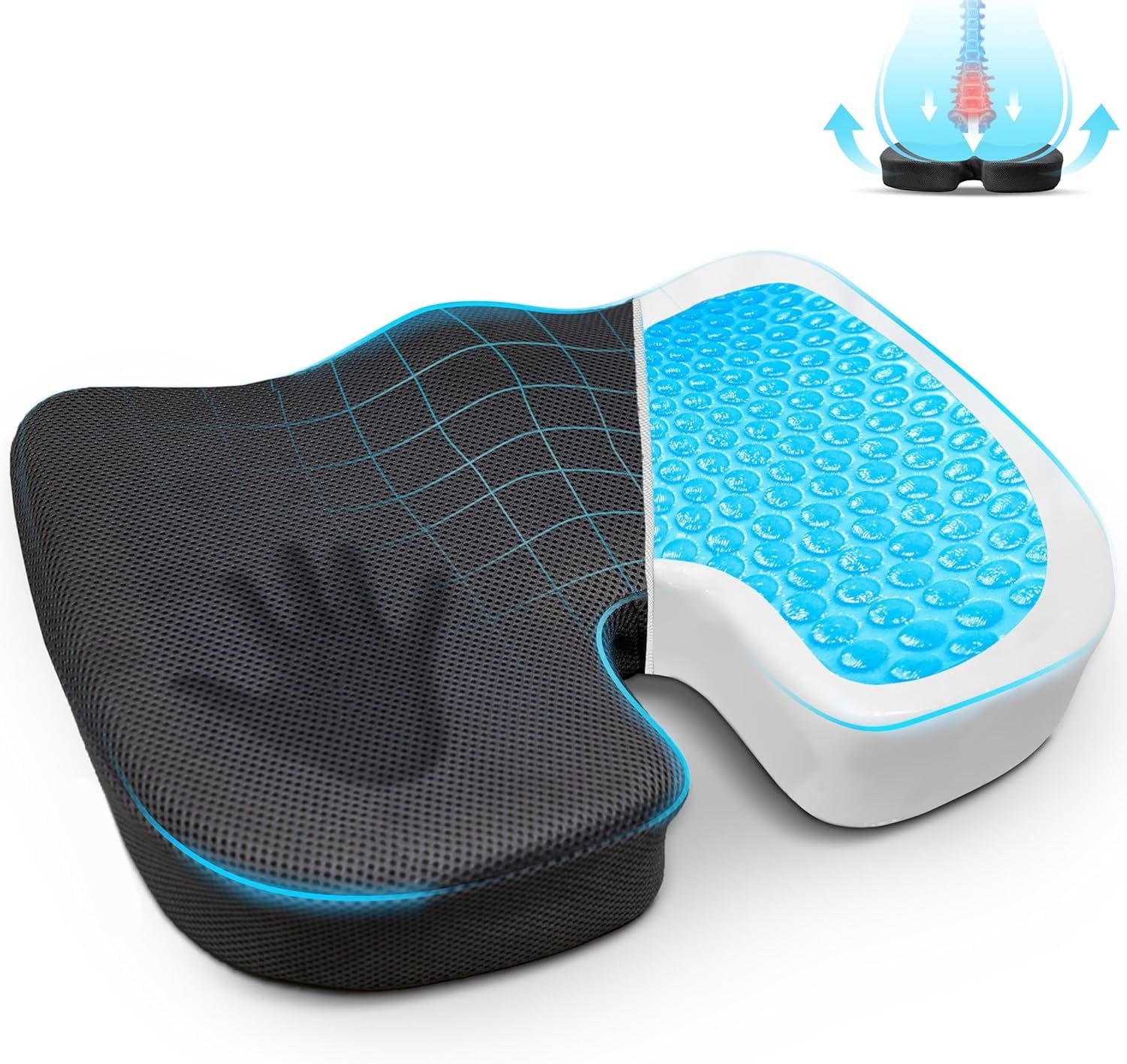 Black Gel and Memory Foam Orthopedic Seat Cushion