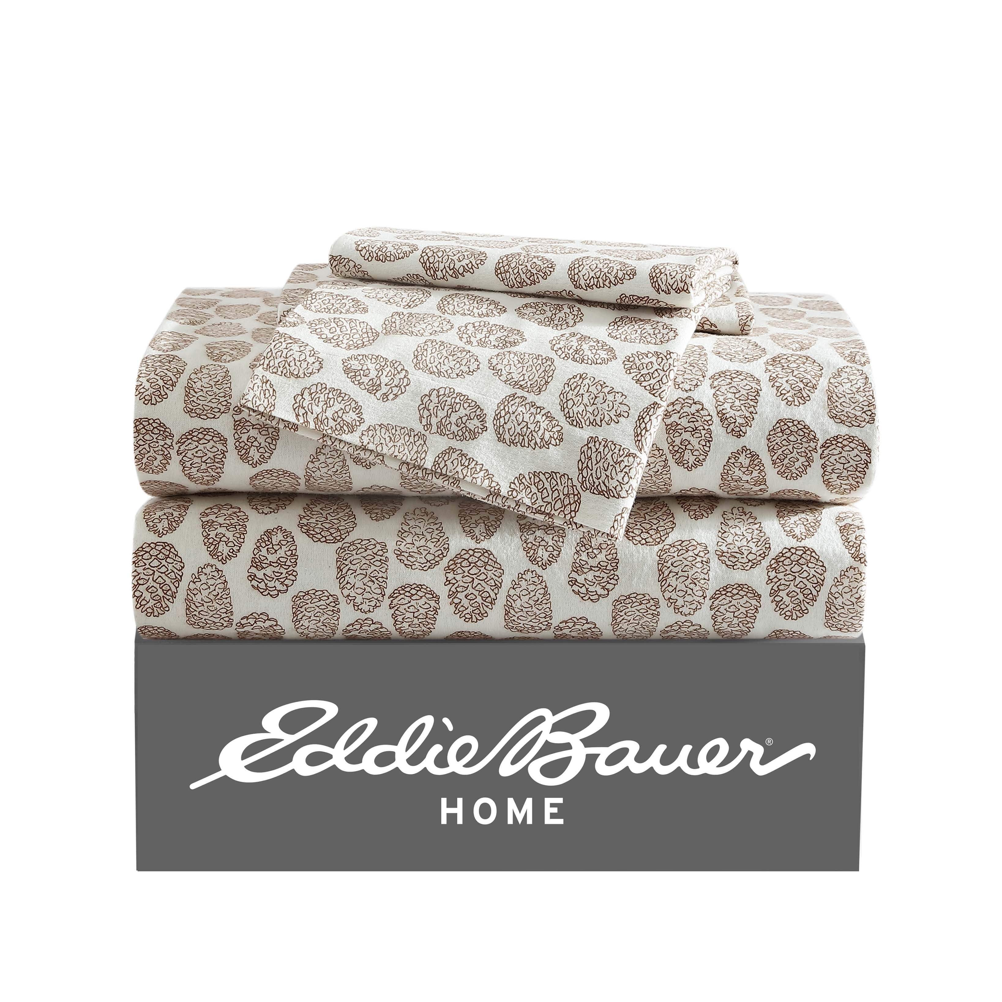 Beige Cotton Flannel Twin Sheet Set with Pine Cone Print