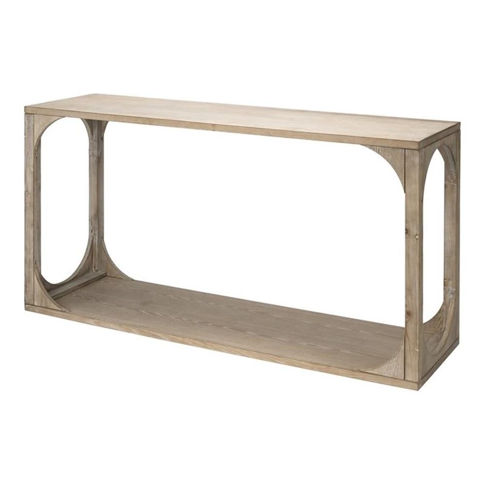 Gray Washed Wood Openwork Console Table with Storage