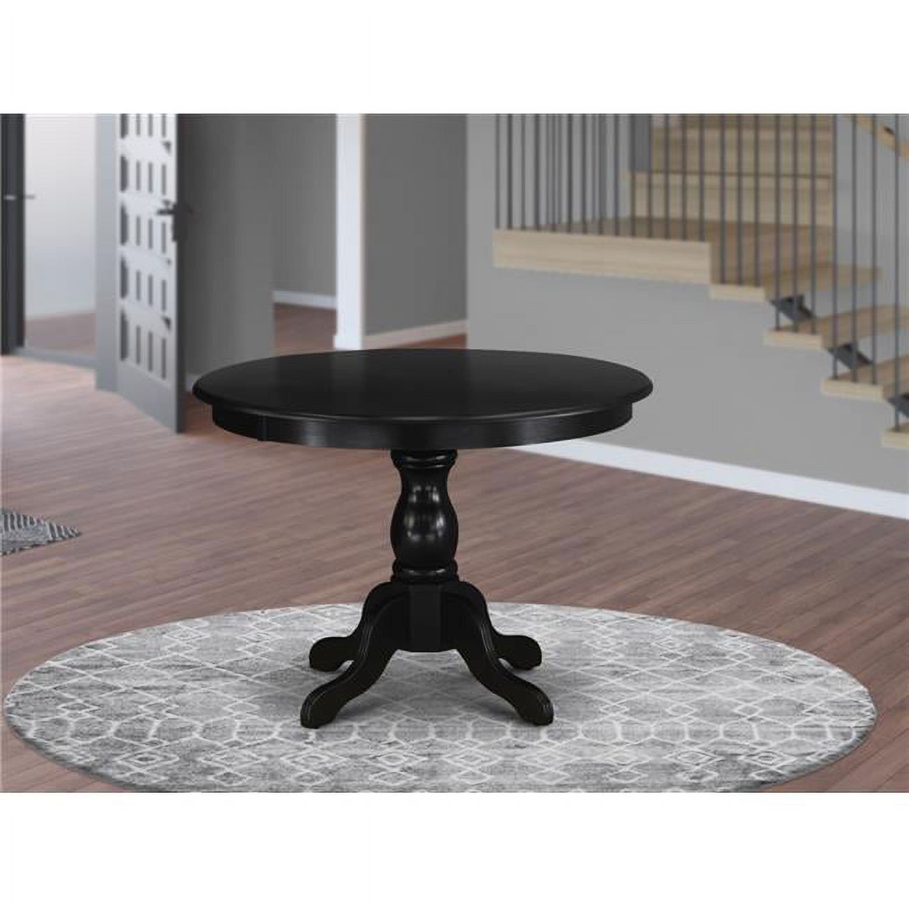 Round Black Wood Dining Table with Pedestal Base