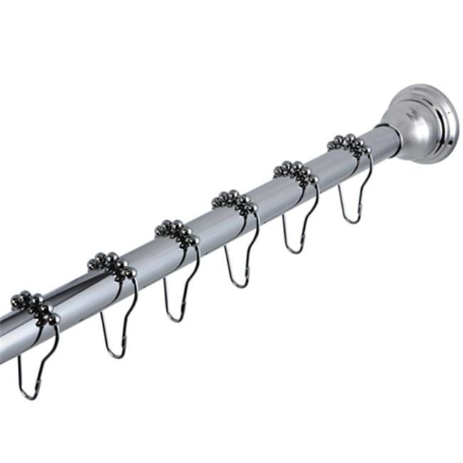 Polished Chrome Adjustable Tension Shower Curtain Rod with Rings