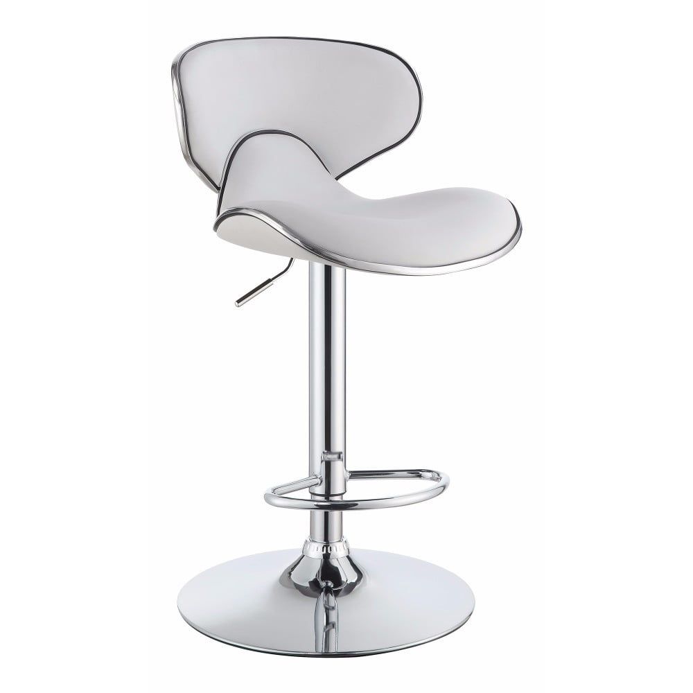 White Faux Leather Adjustable Swivel Bar Stools with Chrome Base