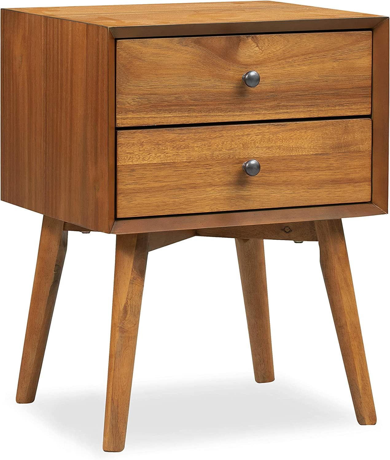 Mid-Century Modern Acorn Finish 2-Drawer Nightstand