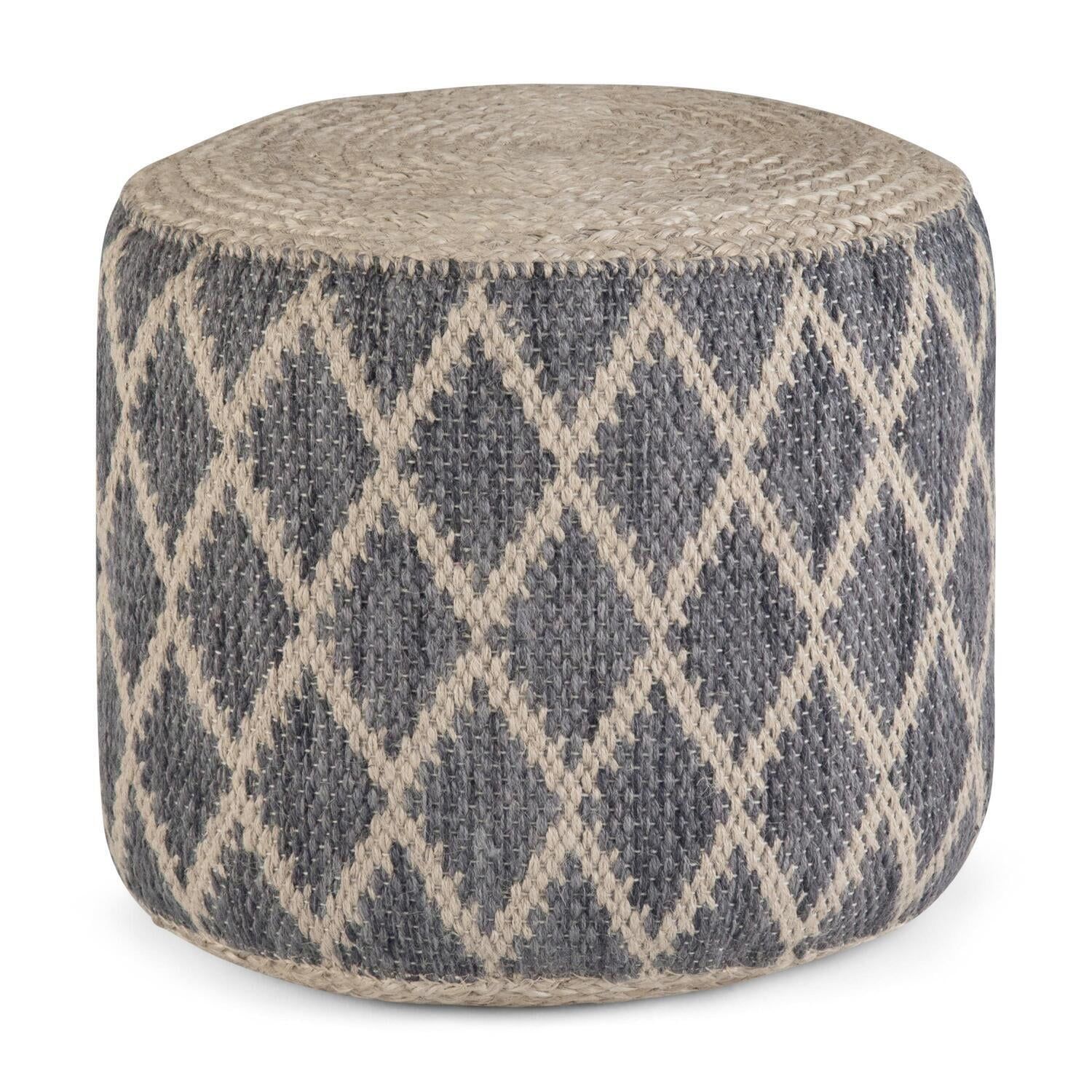 Edgeley Boho Chic Round Pouf in Grey and Natural Jute