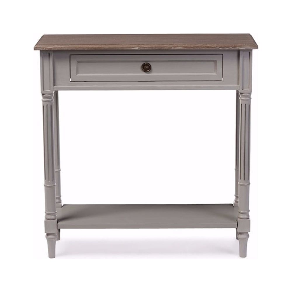 Edouard Two-Tone Weathered Oak & Light Grey Console Table with Drawer