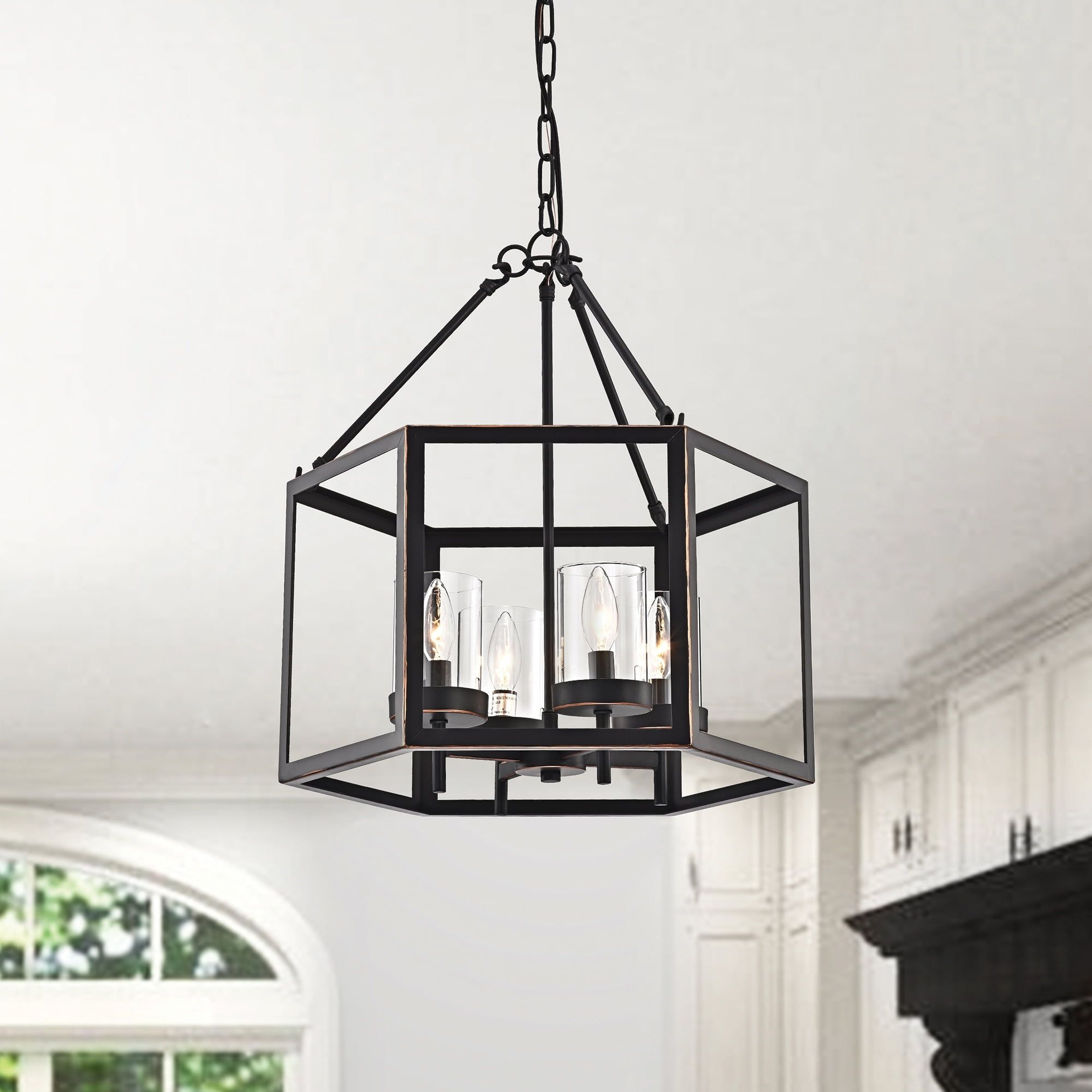 Oil Rubbed Bronze 4-Light Hexagon Cage Chandelier